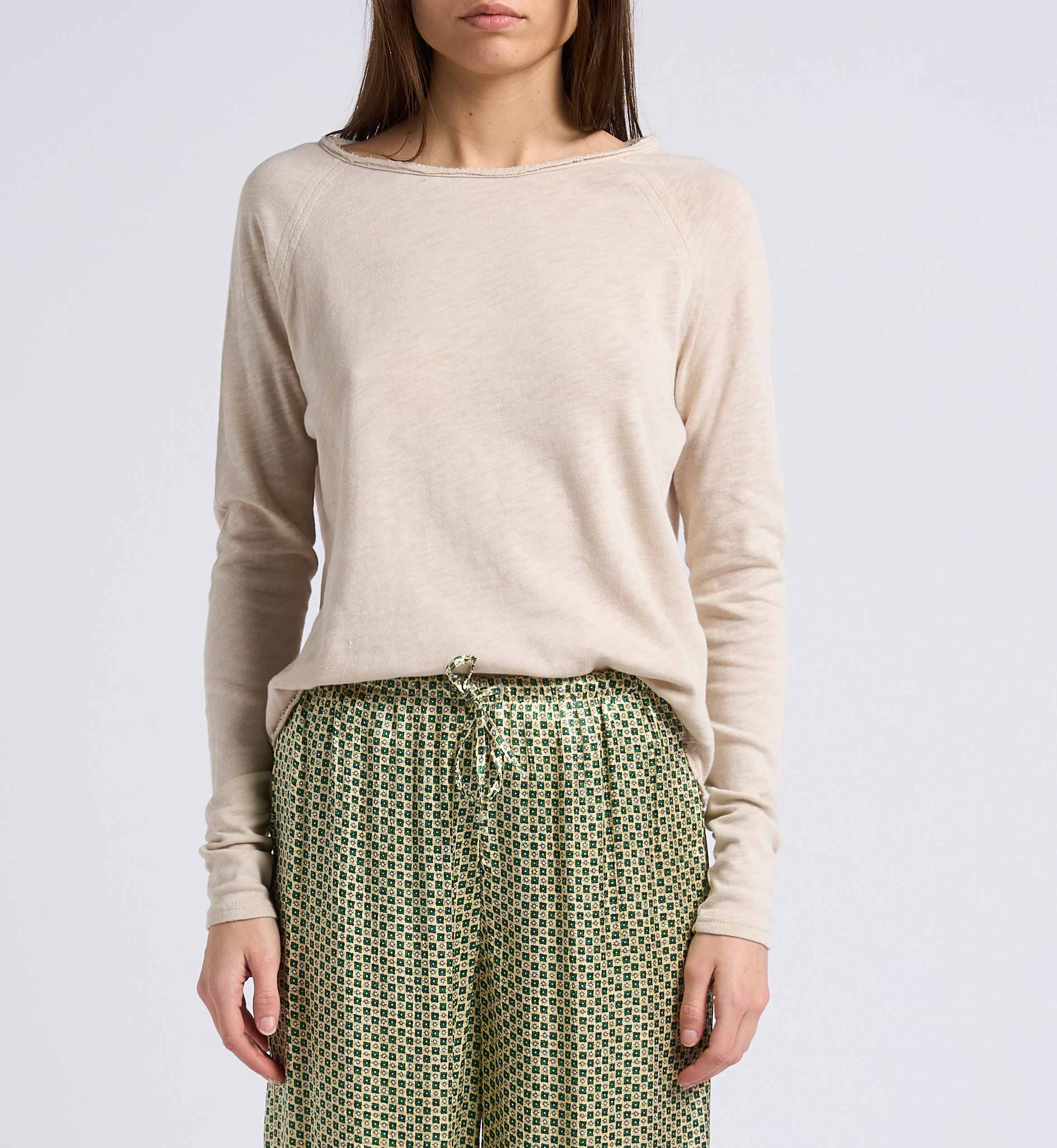 Baumwoll-T-Shirt mit U-Boot-Ausschnitt AMERICAN VINTAGE Beige