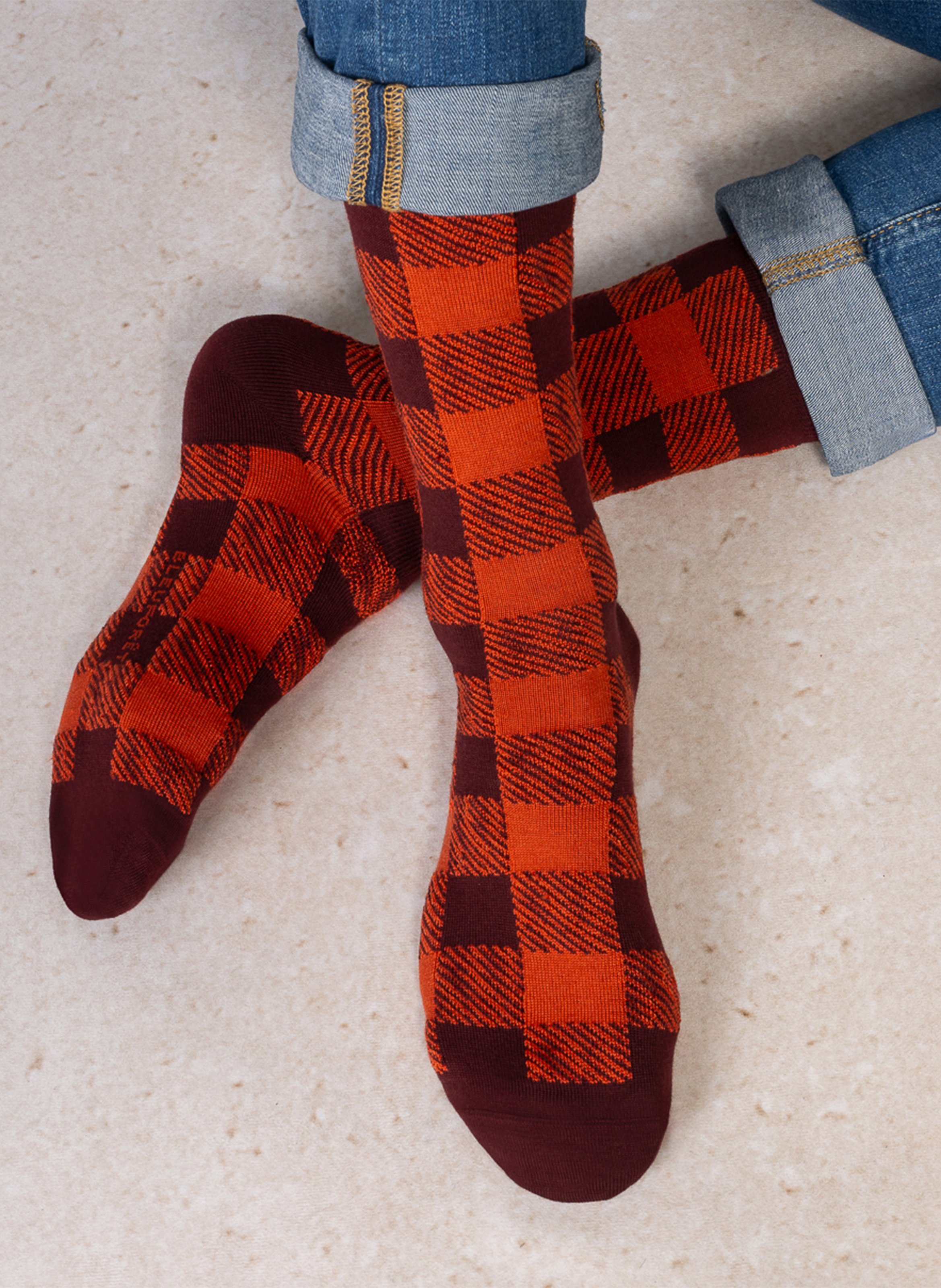 Chaussettes à damier en laine mélangée BLEUFORET Rouge