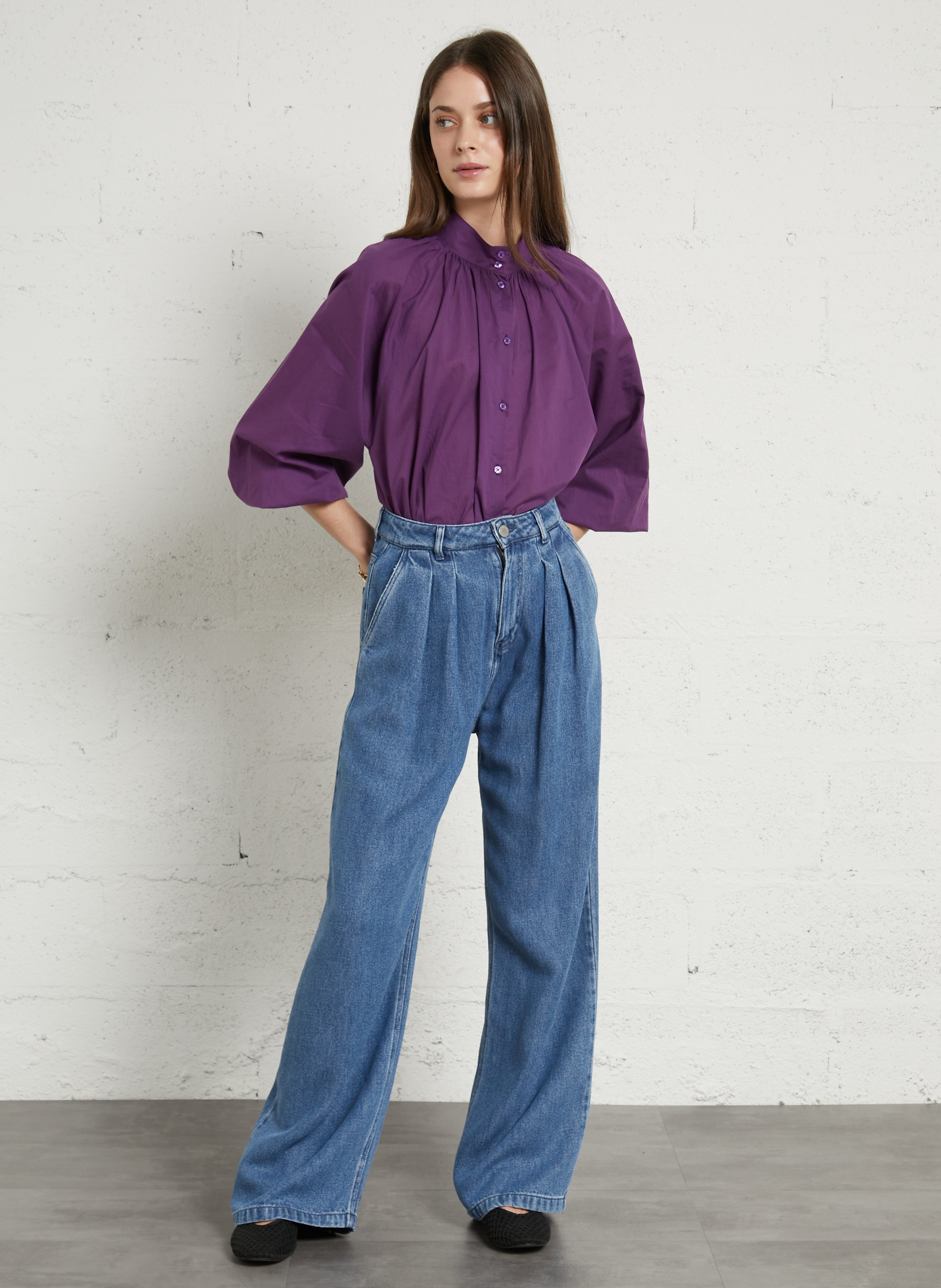 Soft wide-leg denim trousers THE NEW SOCIETY Blue