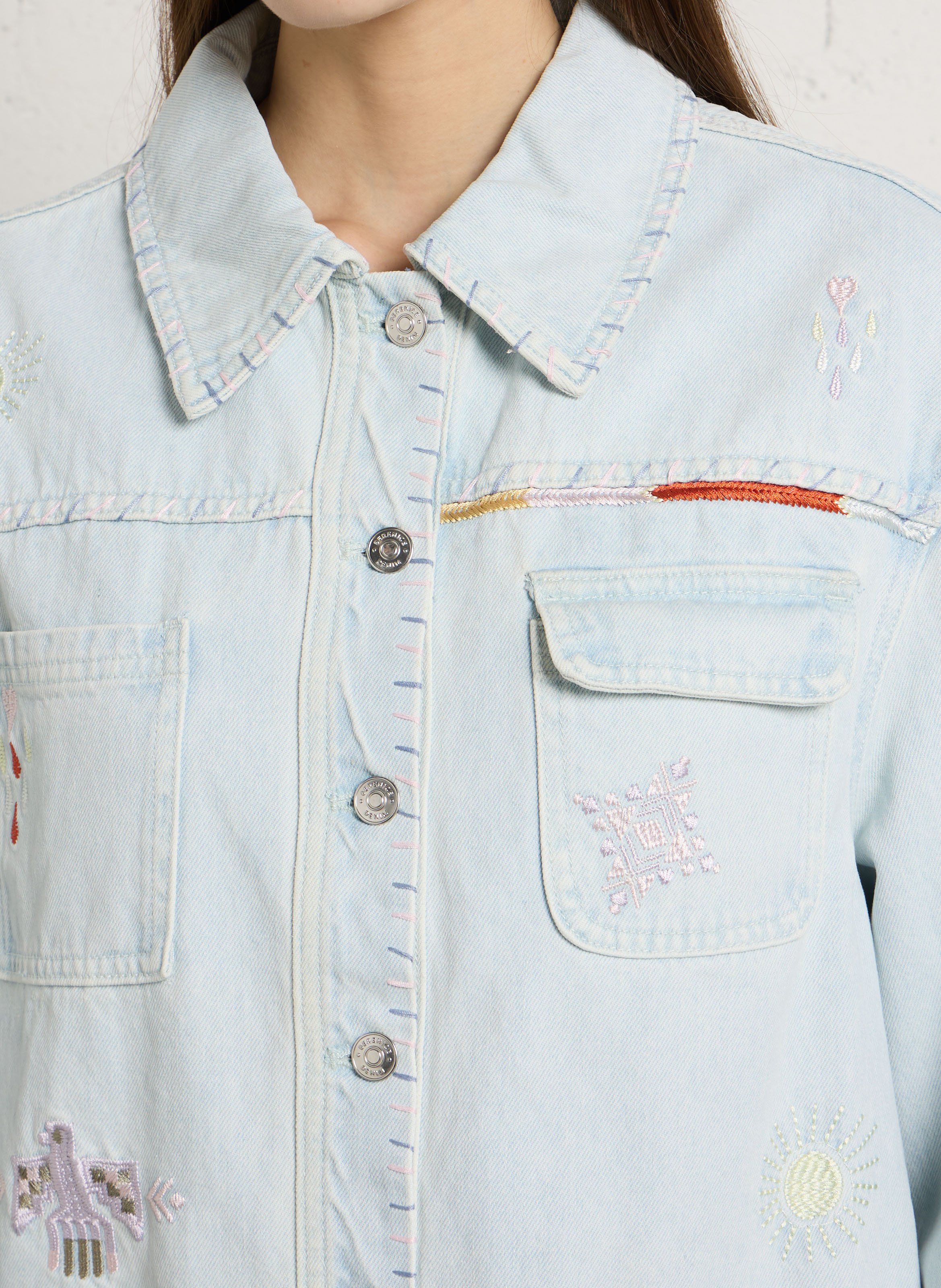Jasje van geborduurd denim BERENICE Blauw