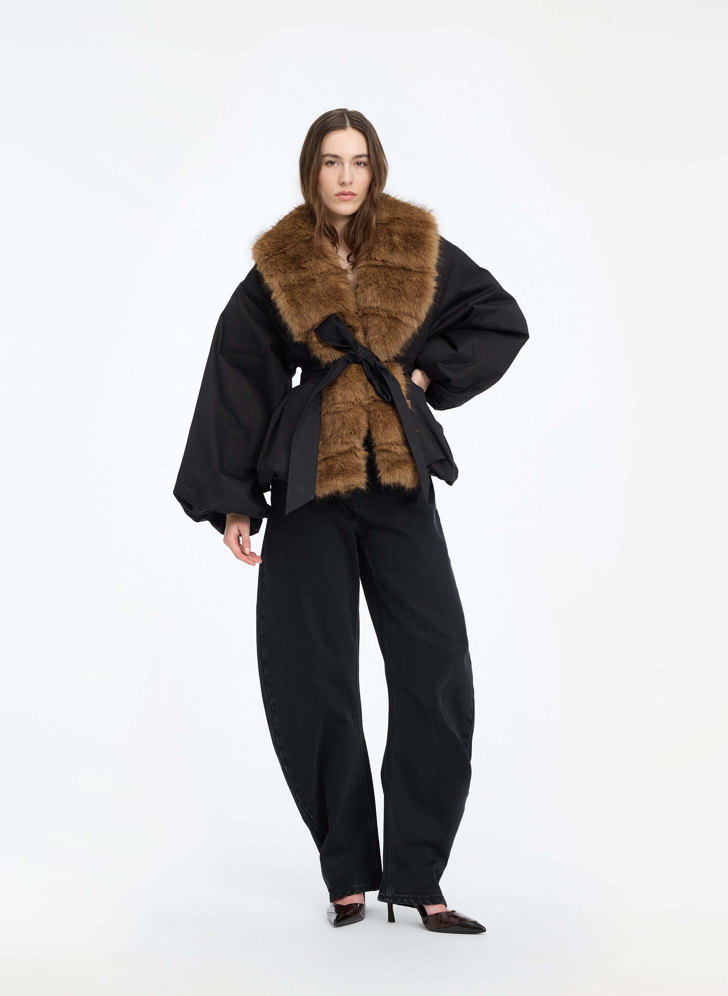 Straight V-neck faux fur jacket ROTATE Black