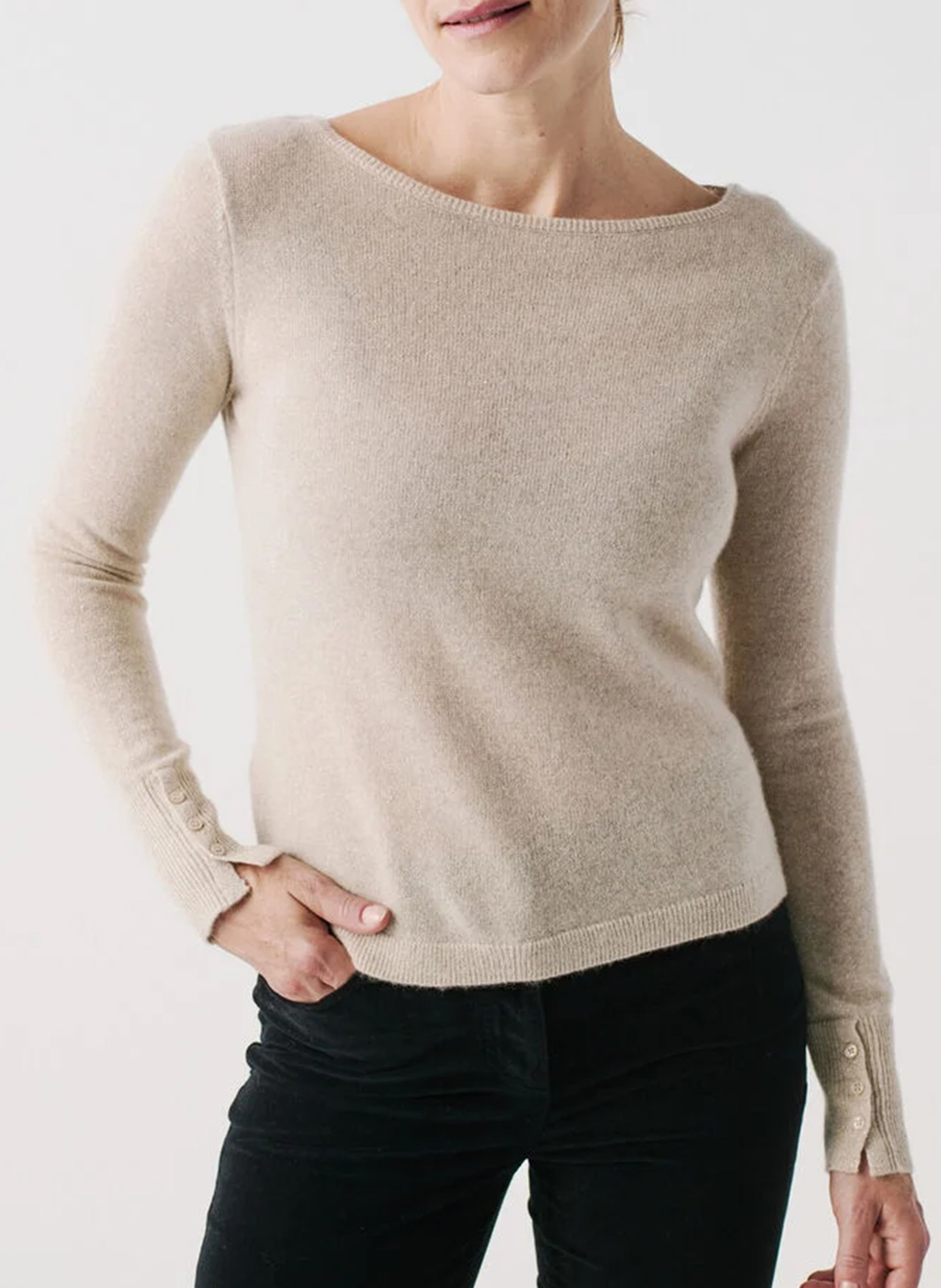 Pullover aus Kaschmir-Mix in Metallic-Optik mit U-Boot-Ausschnitt CAROLL Beige