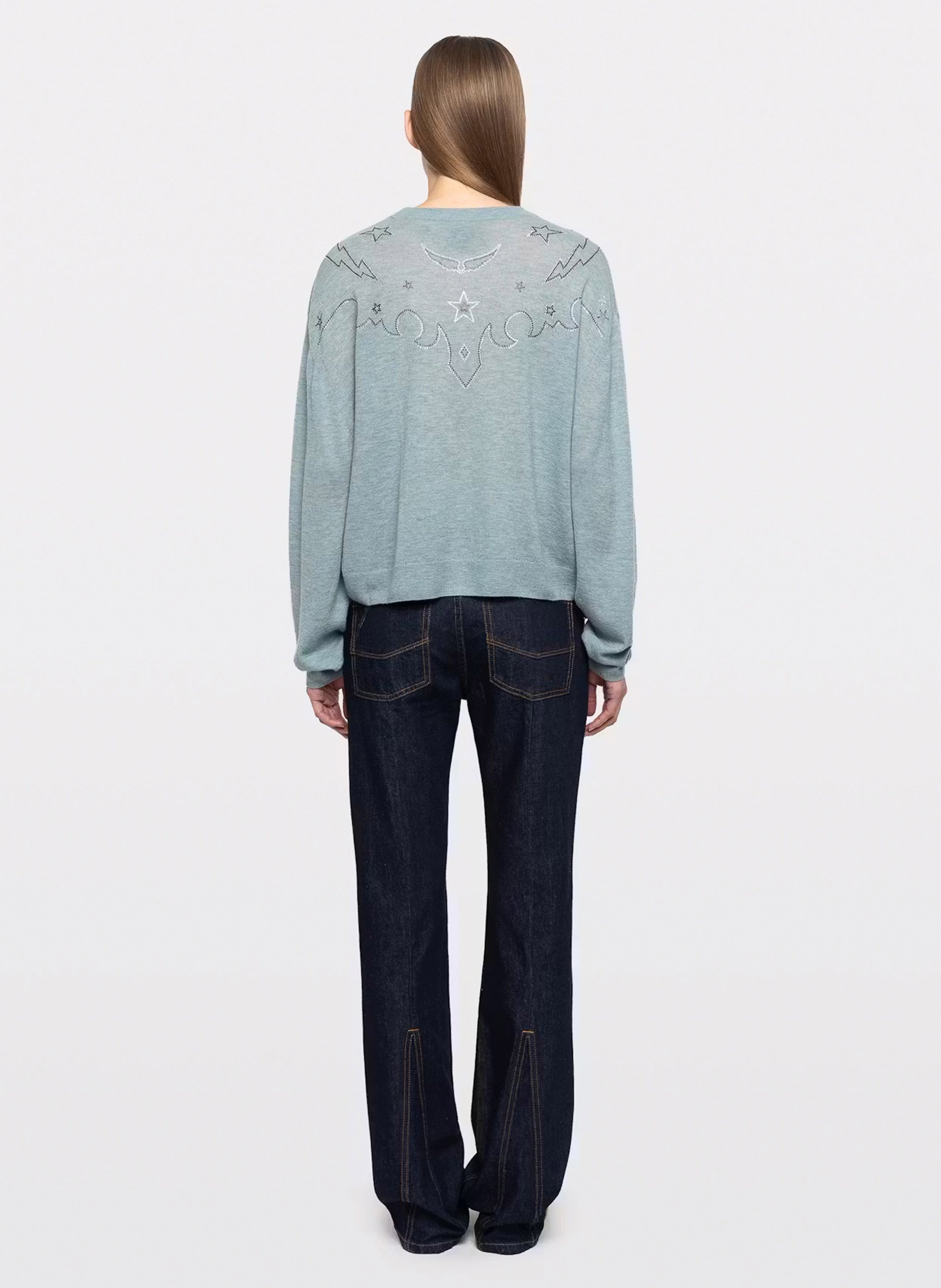 Straight cashmere sweatshirt with rhinestones ZADIG&VOLTAIRE Blue