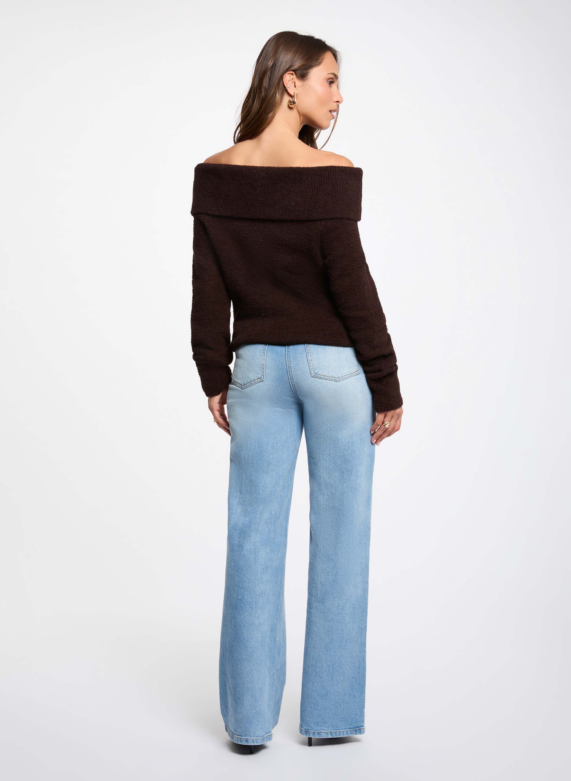 Fitted off-the-shoulder knit sweater | Brown MORGAN Women