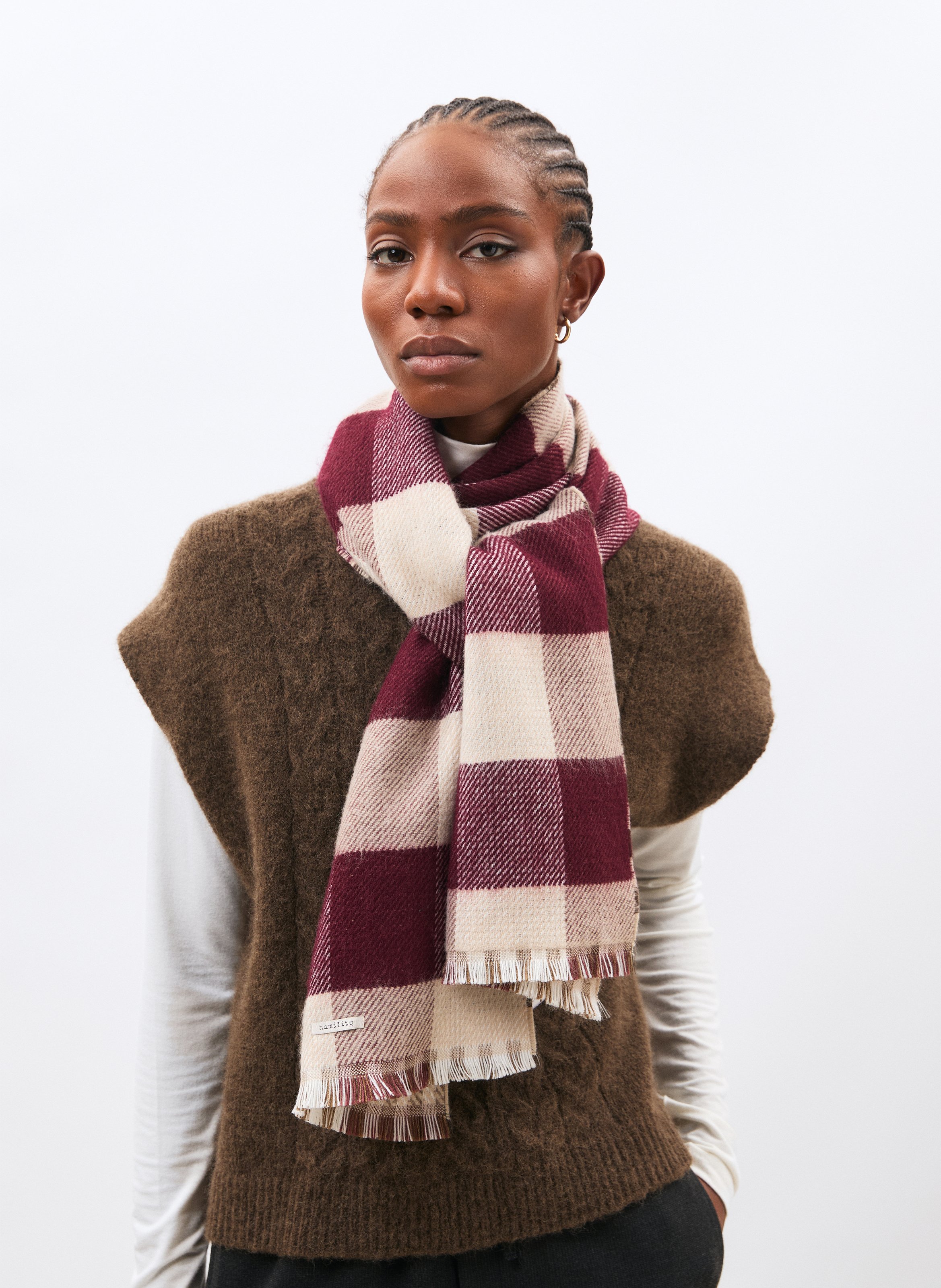 Double-sided checked scarf HUMILITY Beige