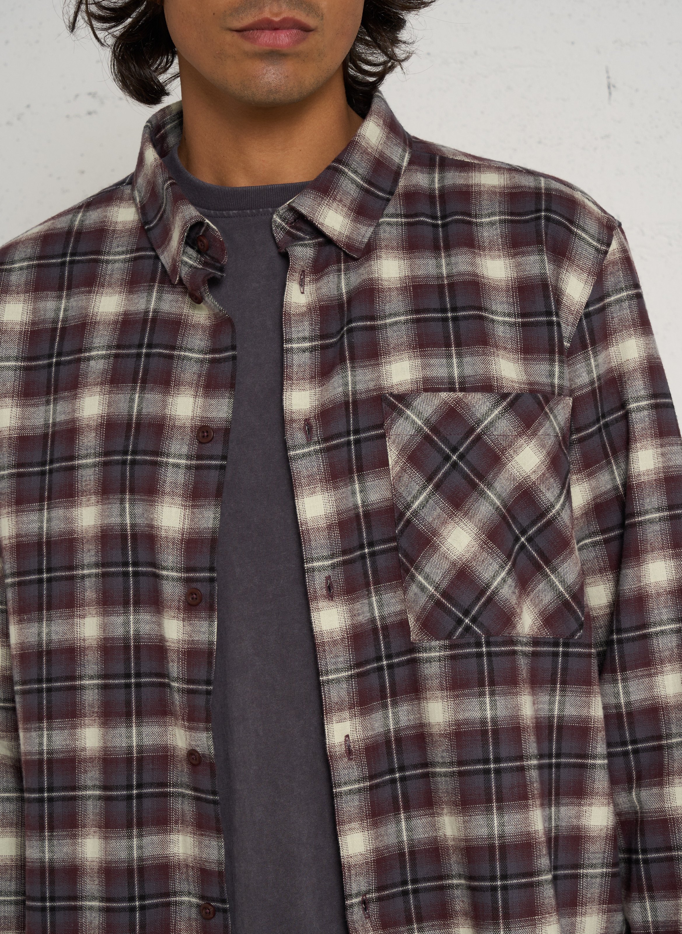Rechte blouse met ruitjes van katoen SOLID Bruin