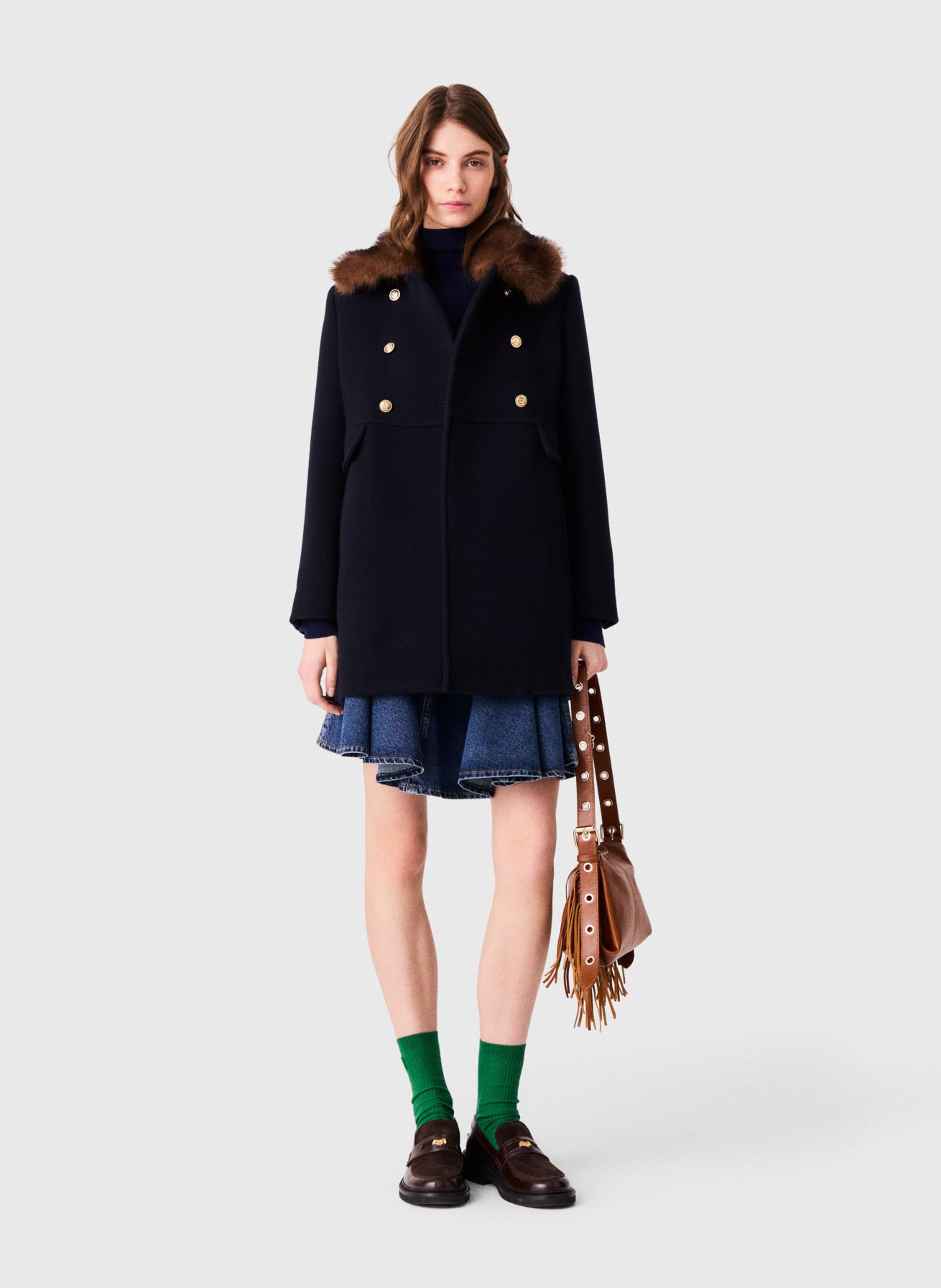 Manteau droit en laine mélangée MAJE Bleu