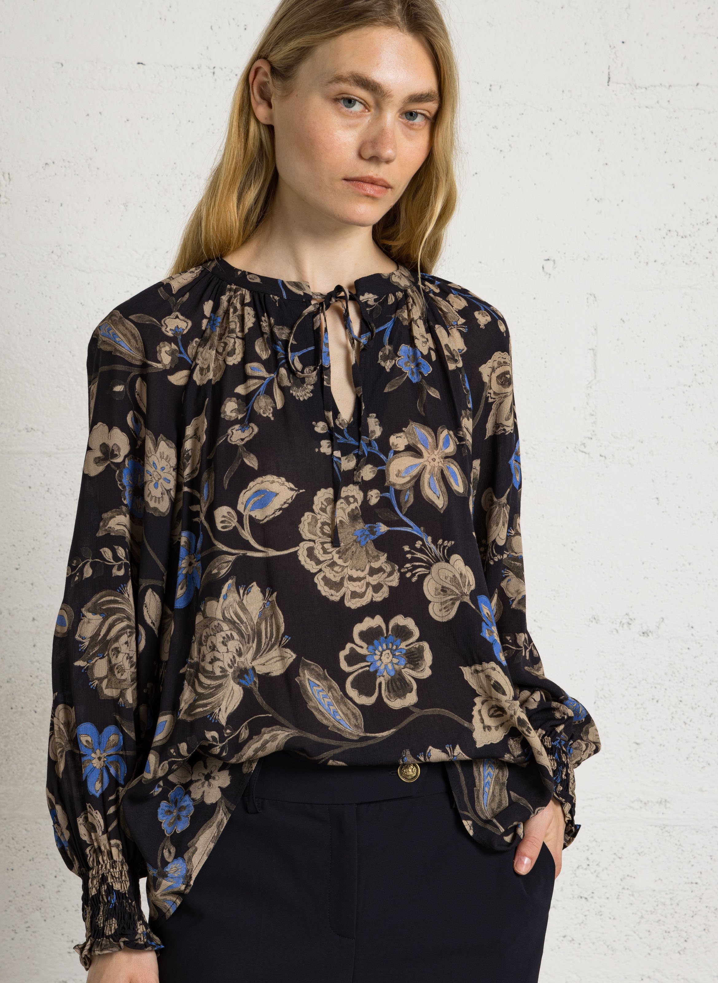 Bluse mit Rundhalsausschnitt und geradem Schnitt mit Print SUD EXPRESS Schwarz