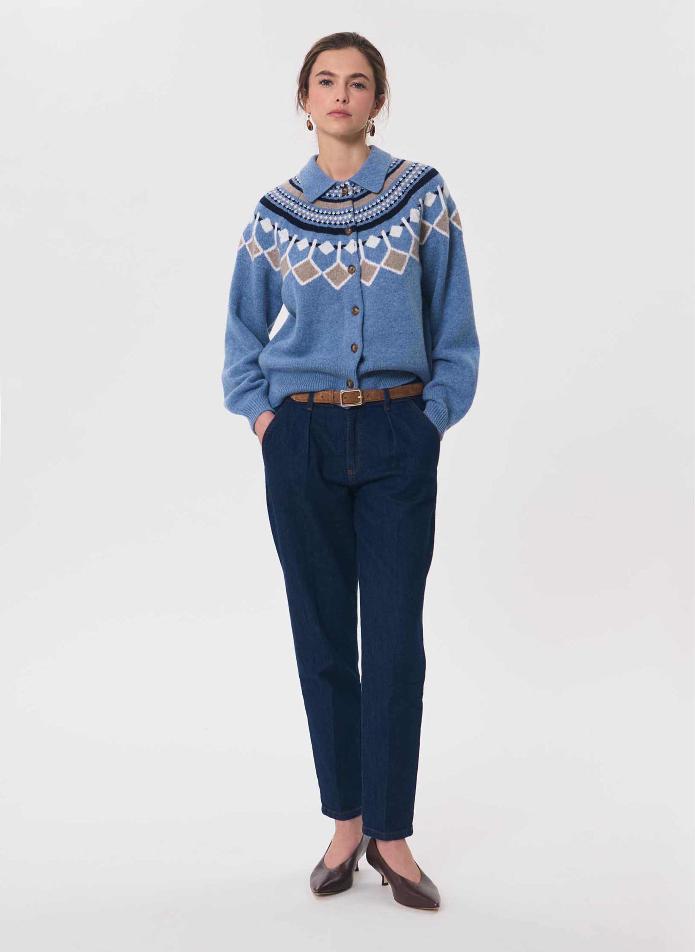 Oversized printed wool cardigan TARA JARMON Blue