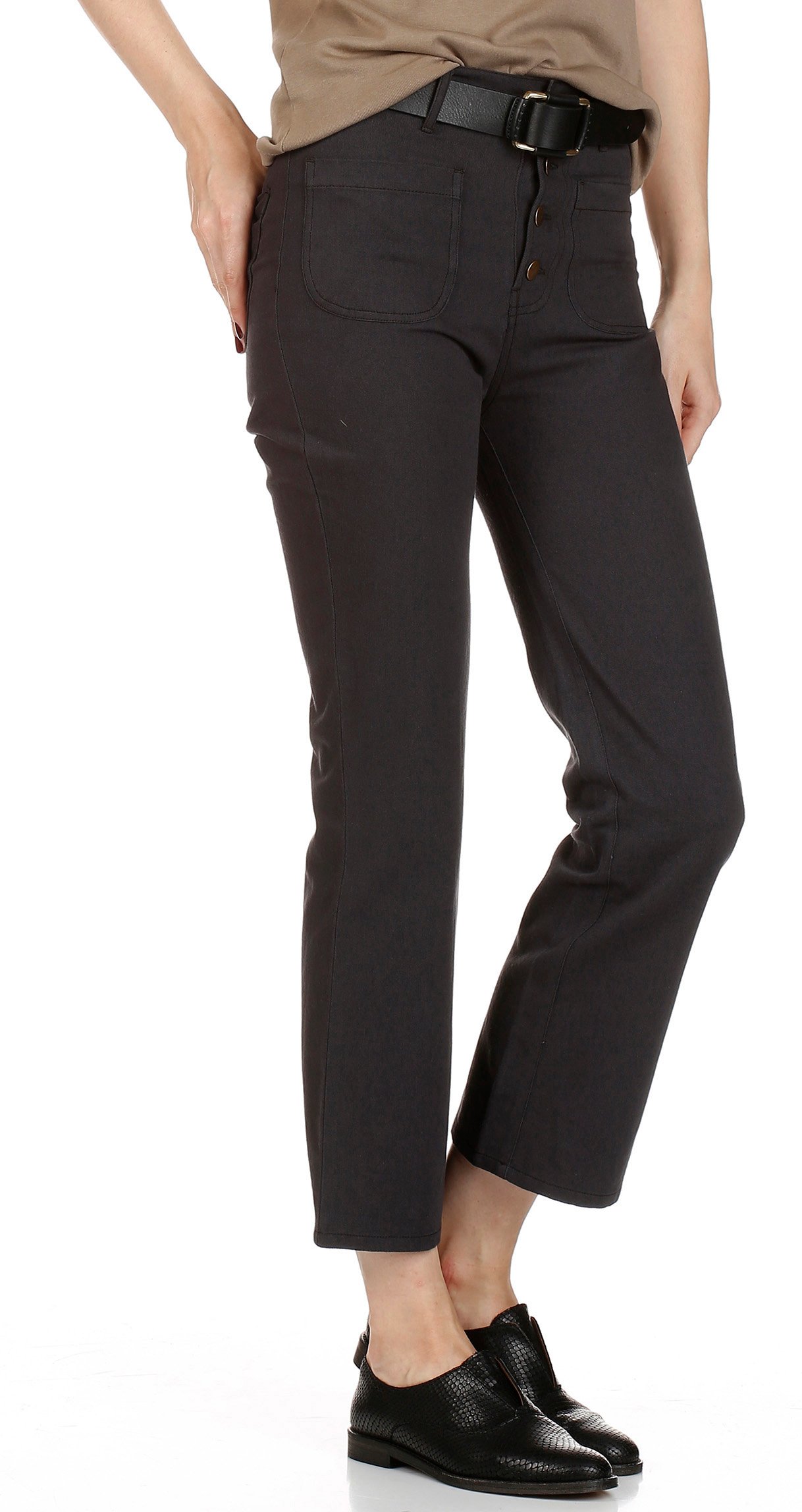 7/8 high-waisted cotton trousers  SWILDENS Black