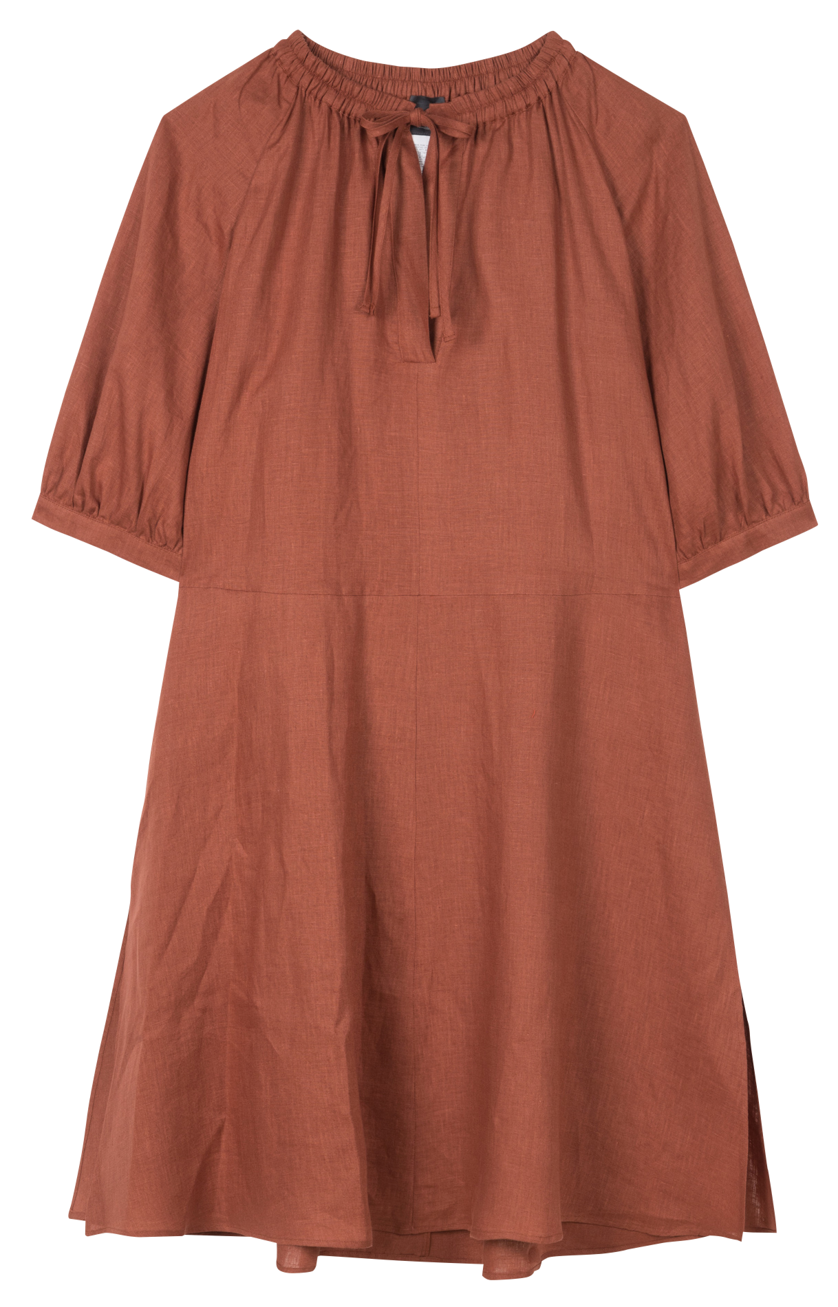 Langes, ausgestelltes Leinenkleid mit rundem Dekolleté PERSONA by Marina Rinaldi Braun