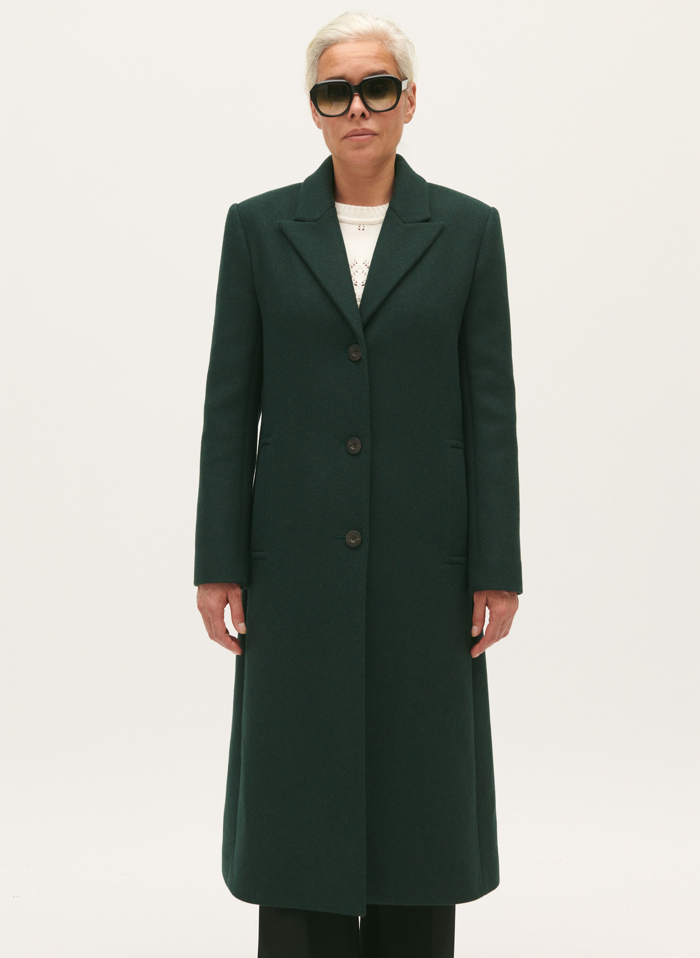 Manteau col tailleur en laine m lang e Vert