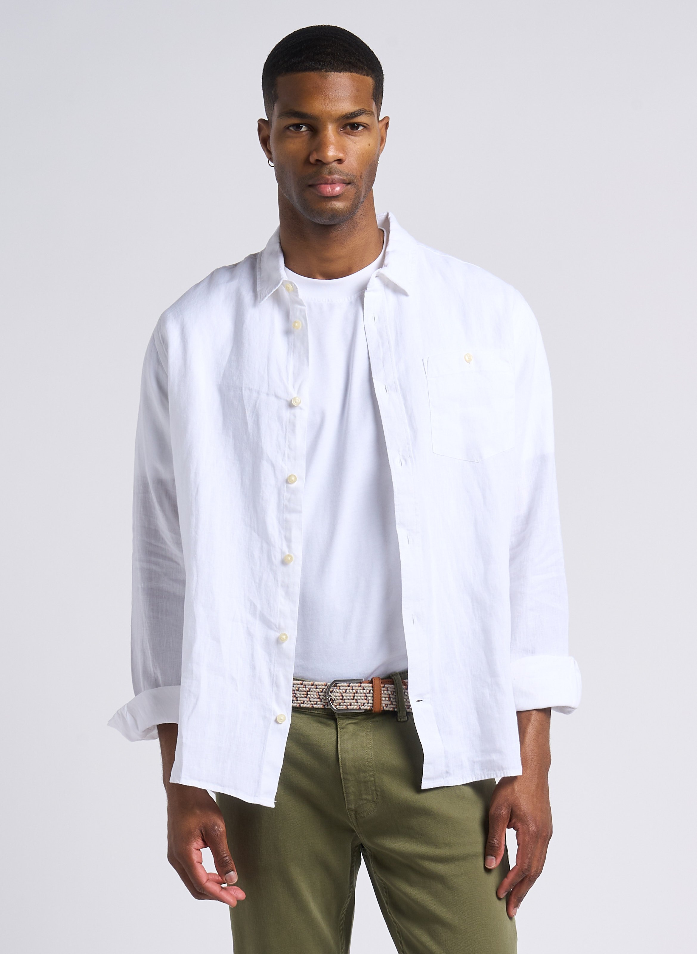 Regular-Fit-Hemd aus Leinen KNOWLEDGE COTTON APPAREL Weiss