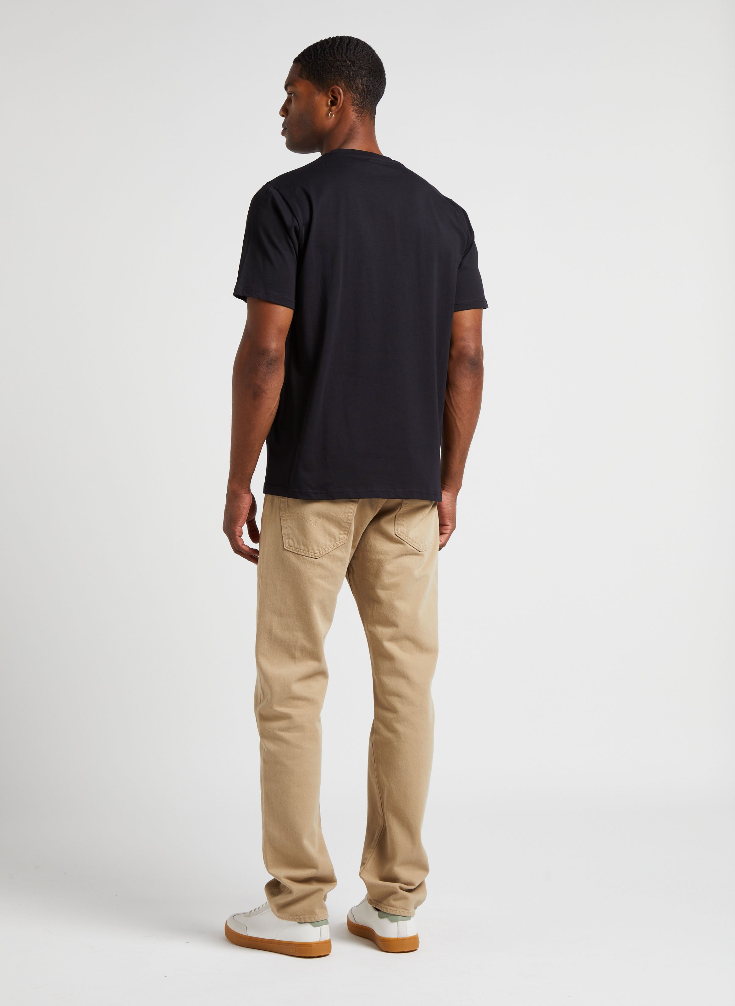 Tee-shirt droit col rond brodé en coton Noir