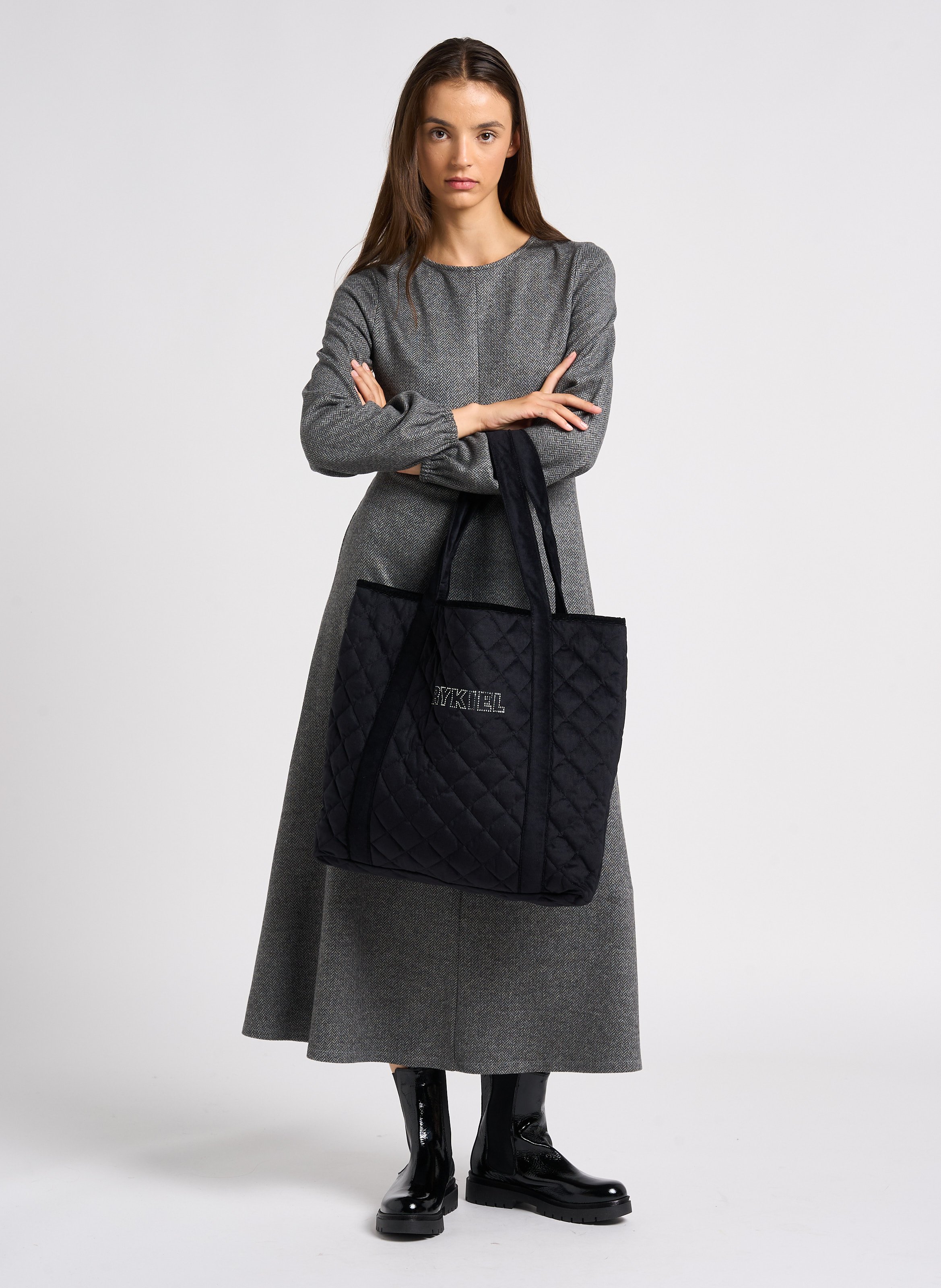 Black Quilted velvet tote bag