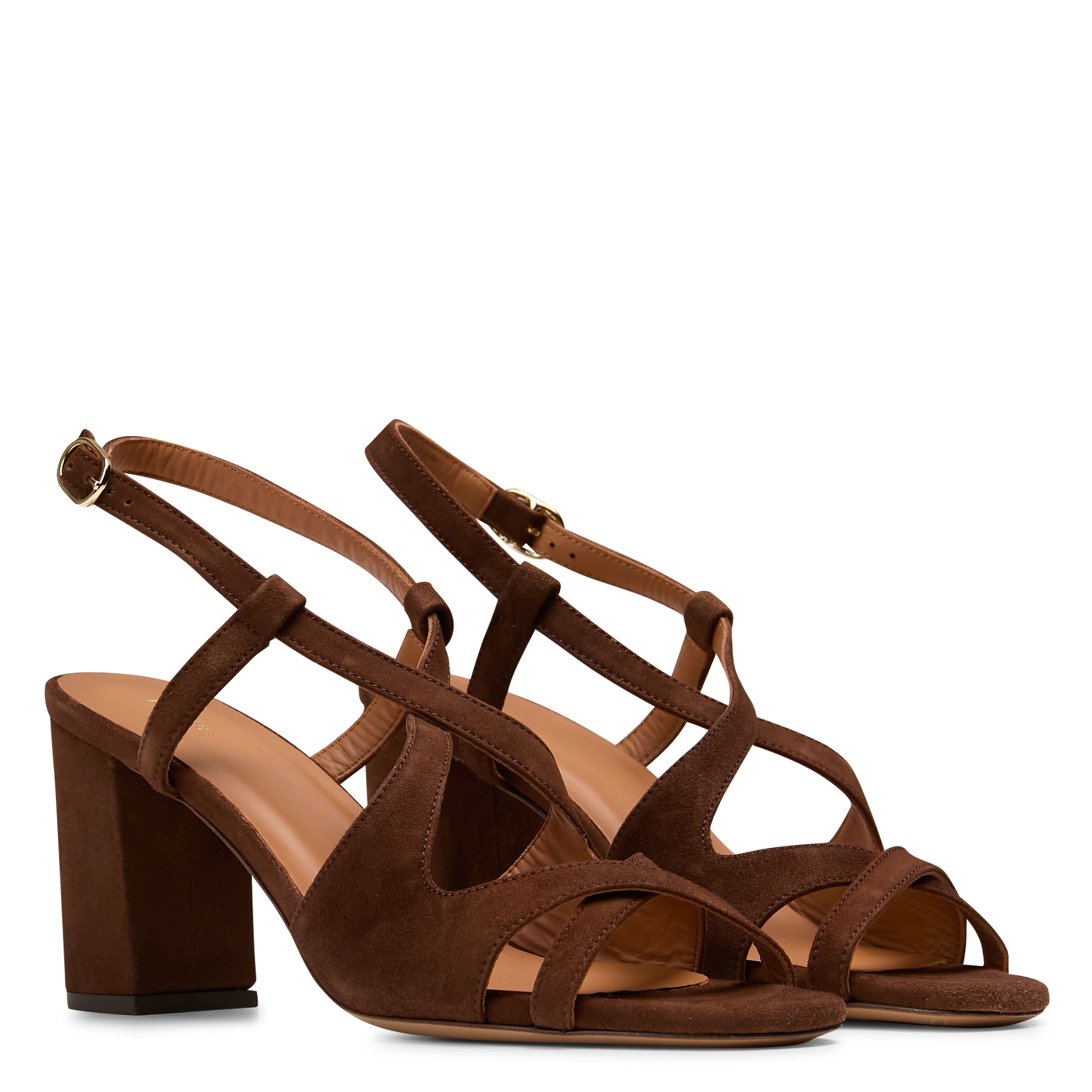 Sandales à talon en cuir velours RIVECOUR Marron