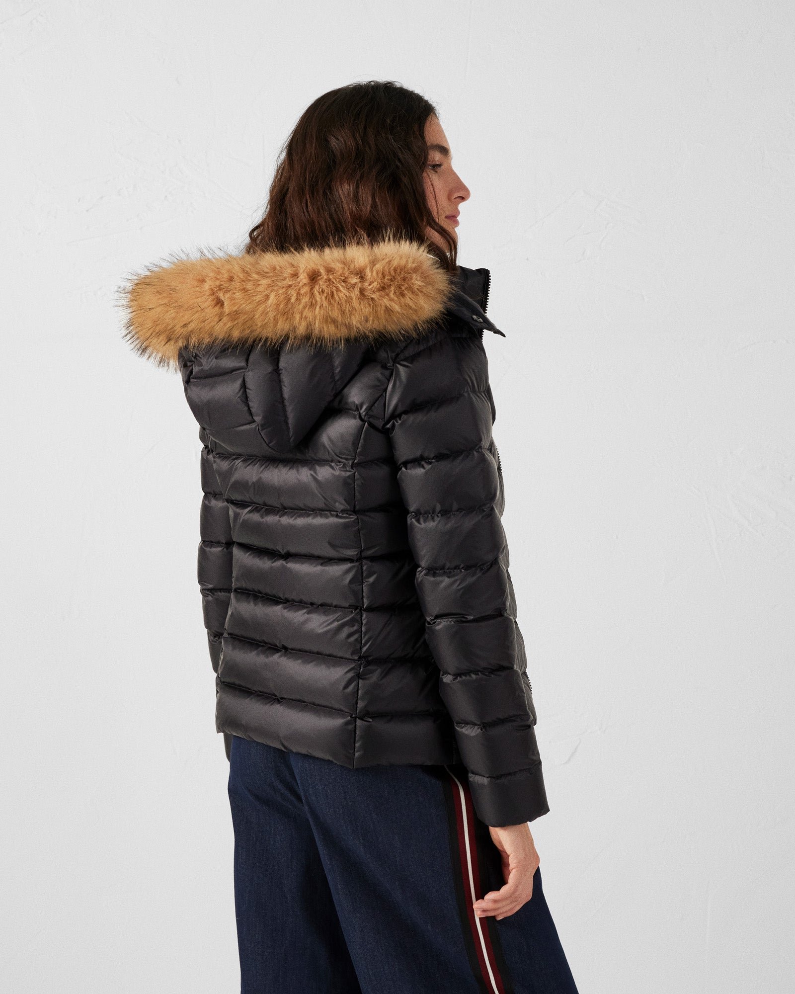 Luxury cold weather hooded puffer coat JOTT Black