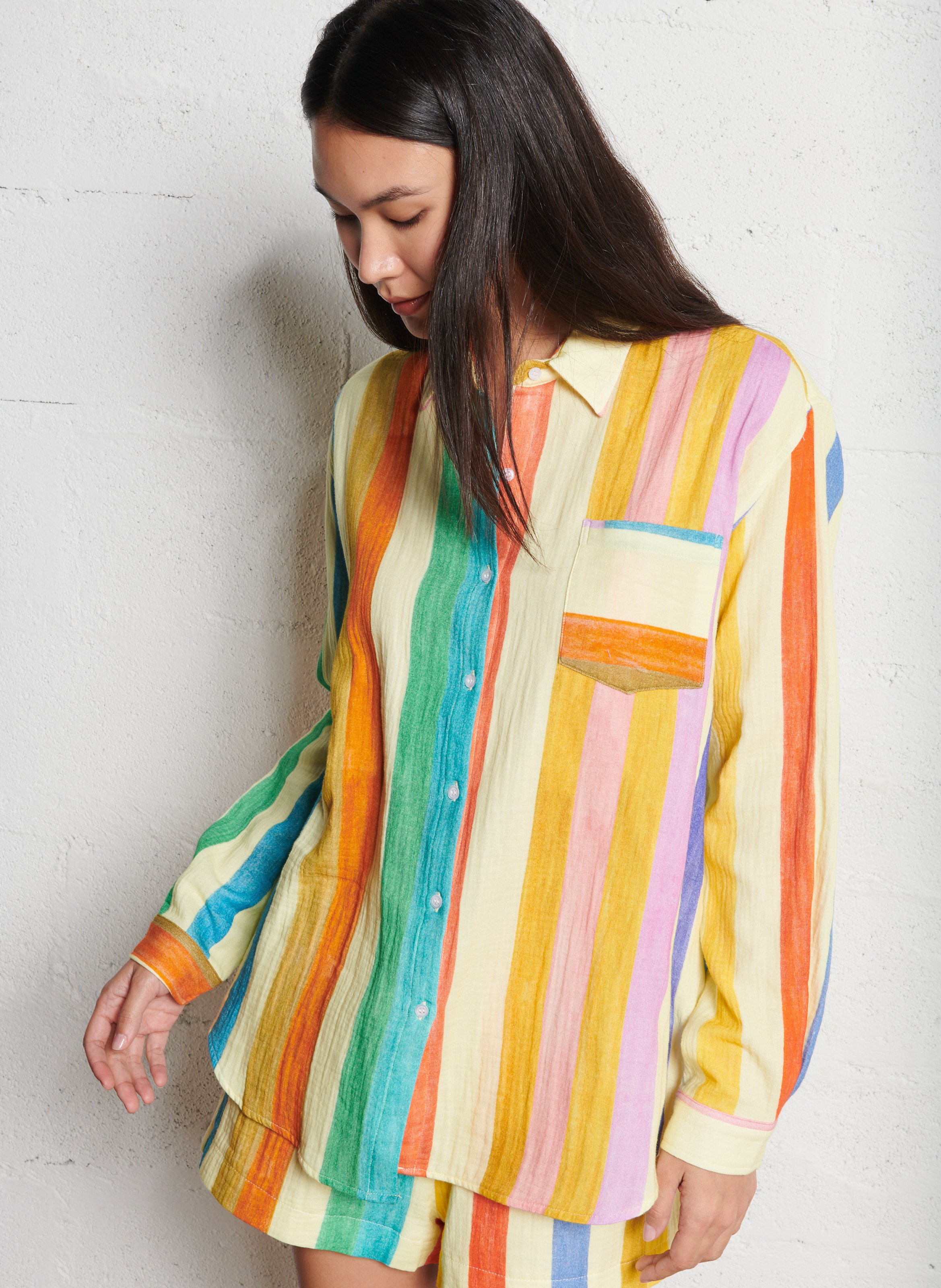 Classic-collar printed cotton shirt G.KERO Multicolored