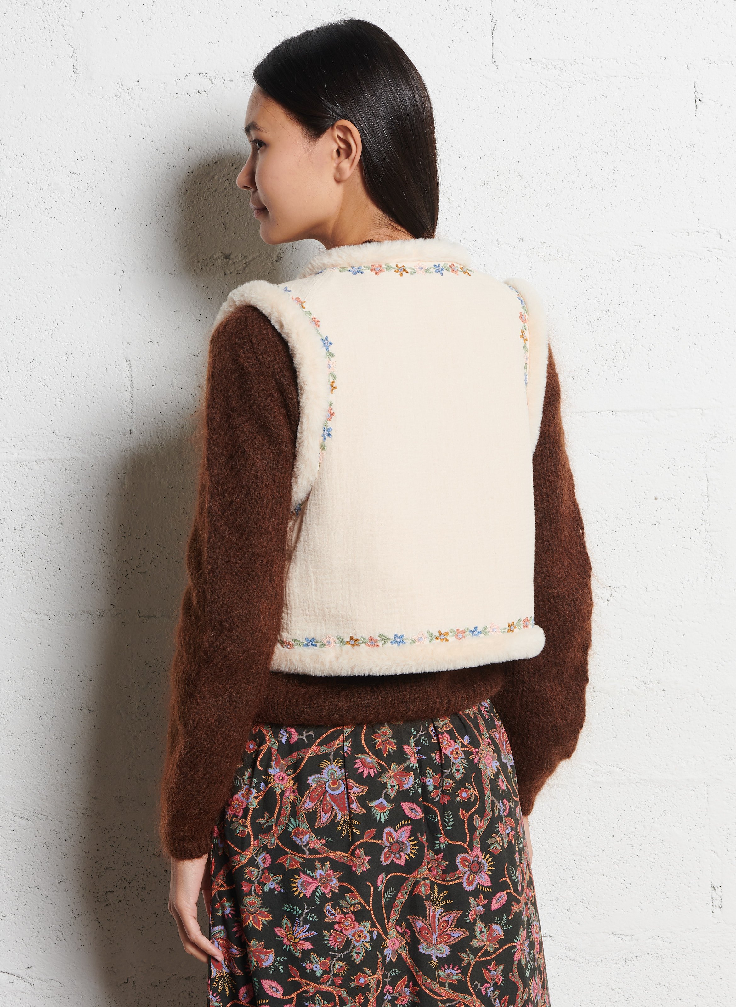 Reversible embroidered sleeveless jacket LOUISE MISHA Beige