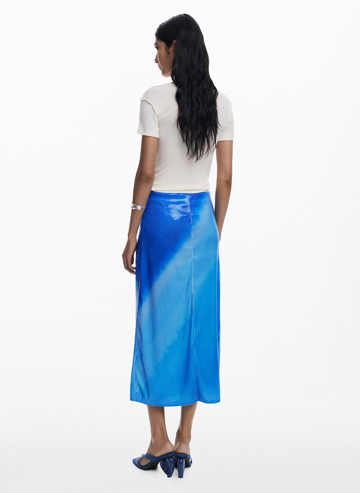 Elasticated tie and dye midi skirt DESIGUAL Blue