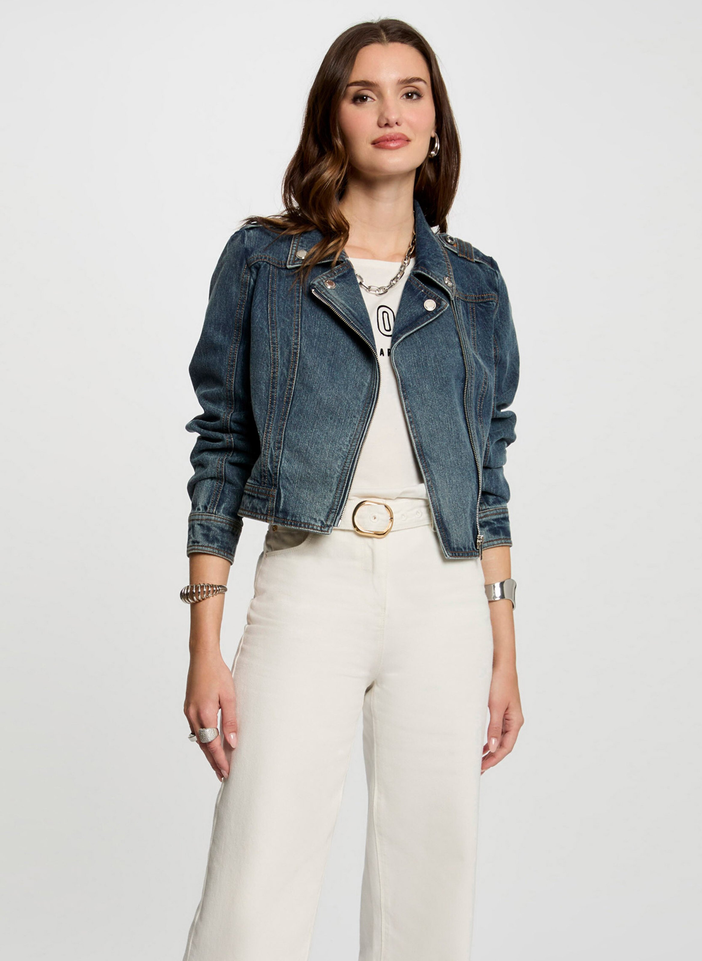 Short zip-up denim jacket MORGAN Blue