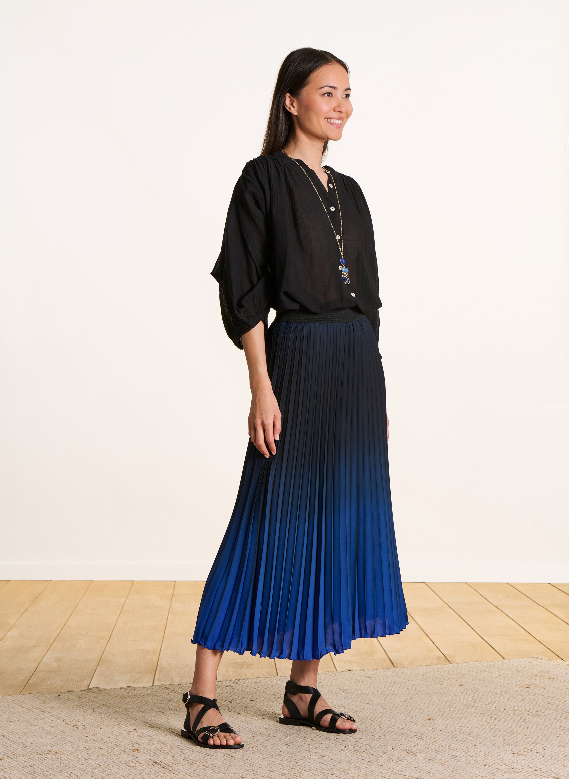 Long sunray pleated skirt LA FEE MARABOUTEE Blue