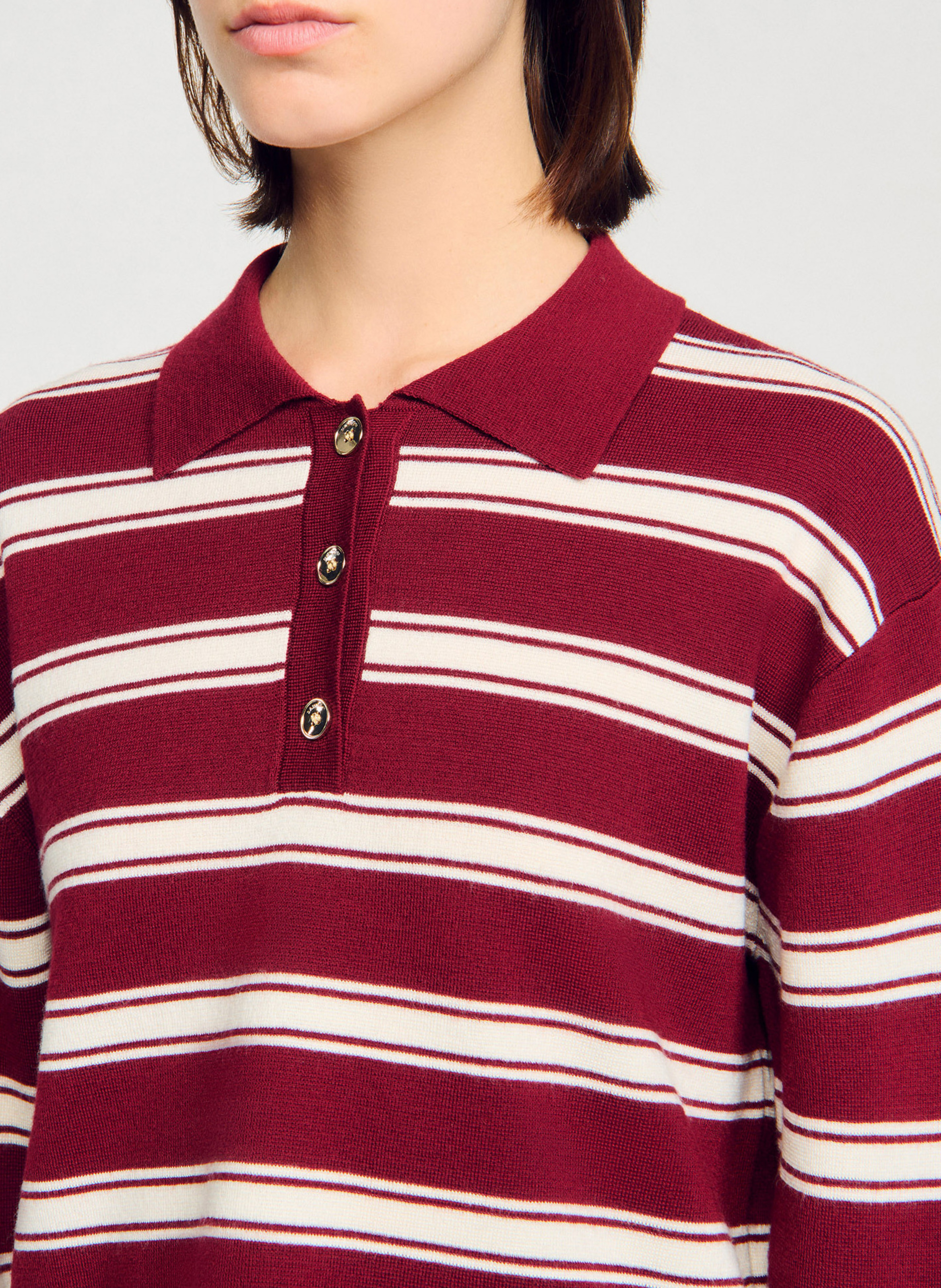 Pull oversize col polo en laine mélangée SANDRO Rouge