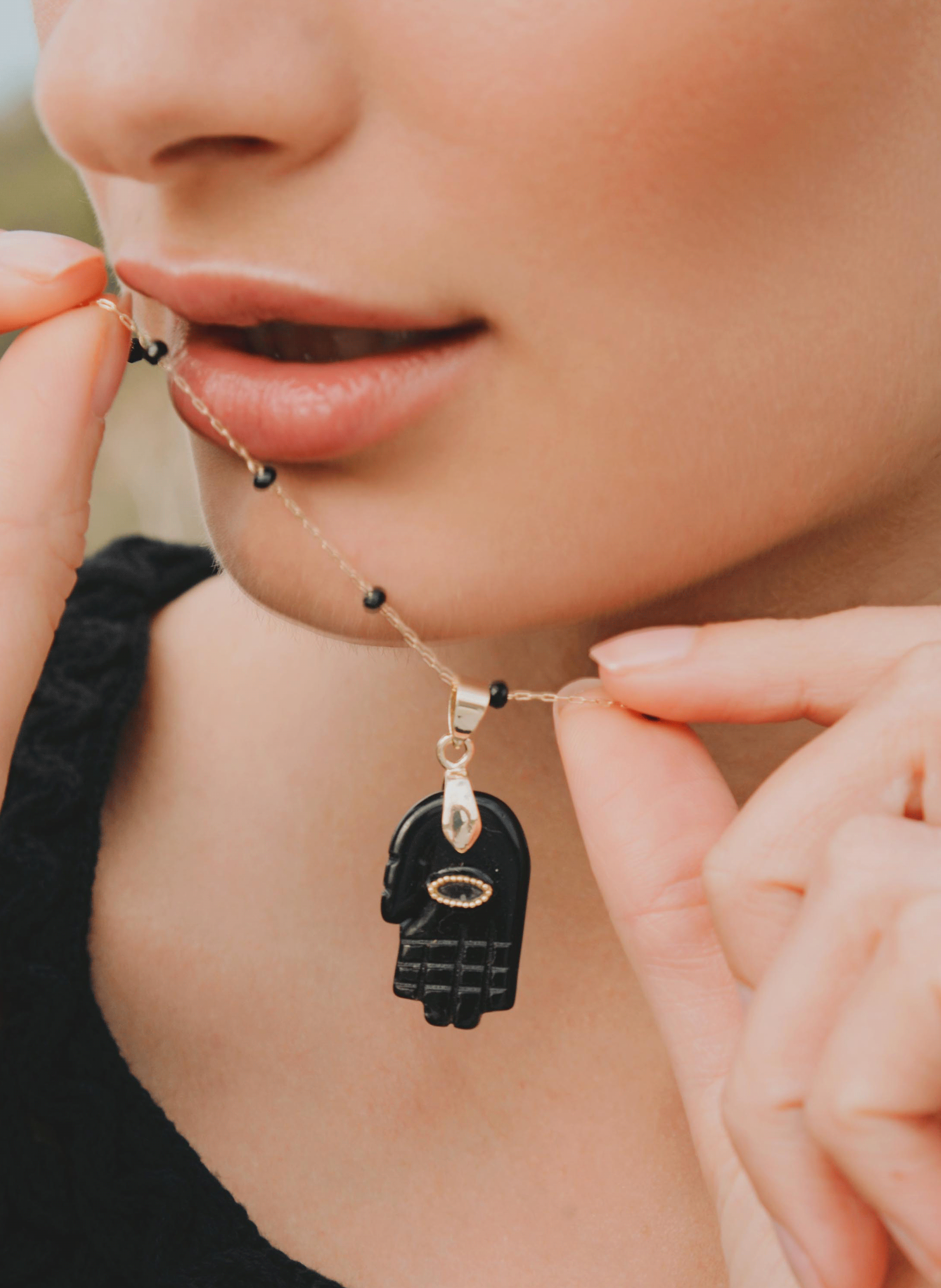 Chain necklace with pearls and pendant HIPANEMA Black