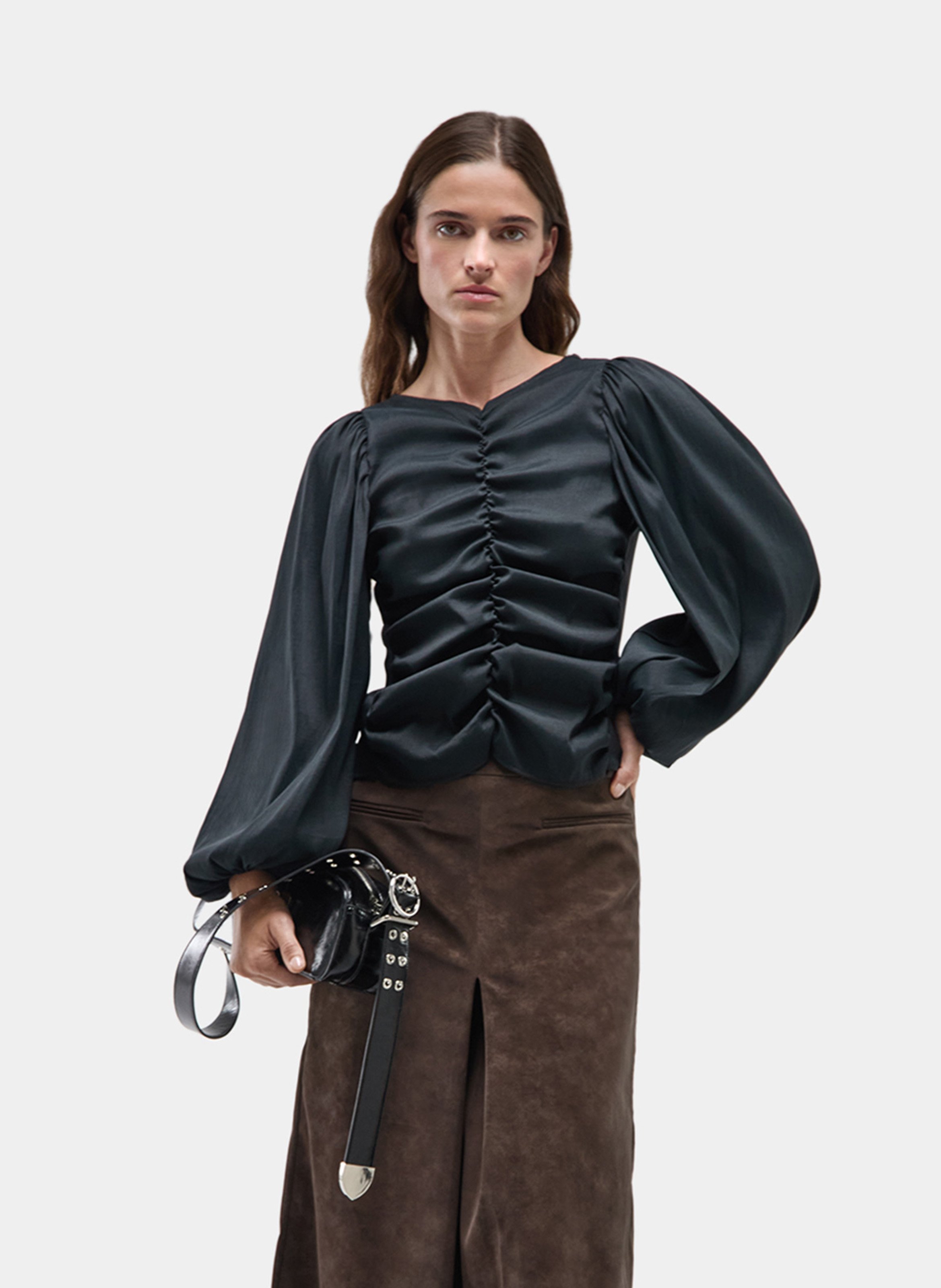 Gerafftes Rundhals-Top LAAGAM Schwarz