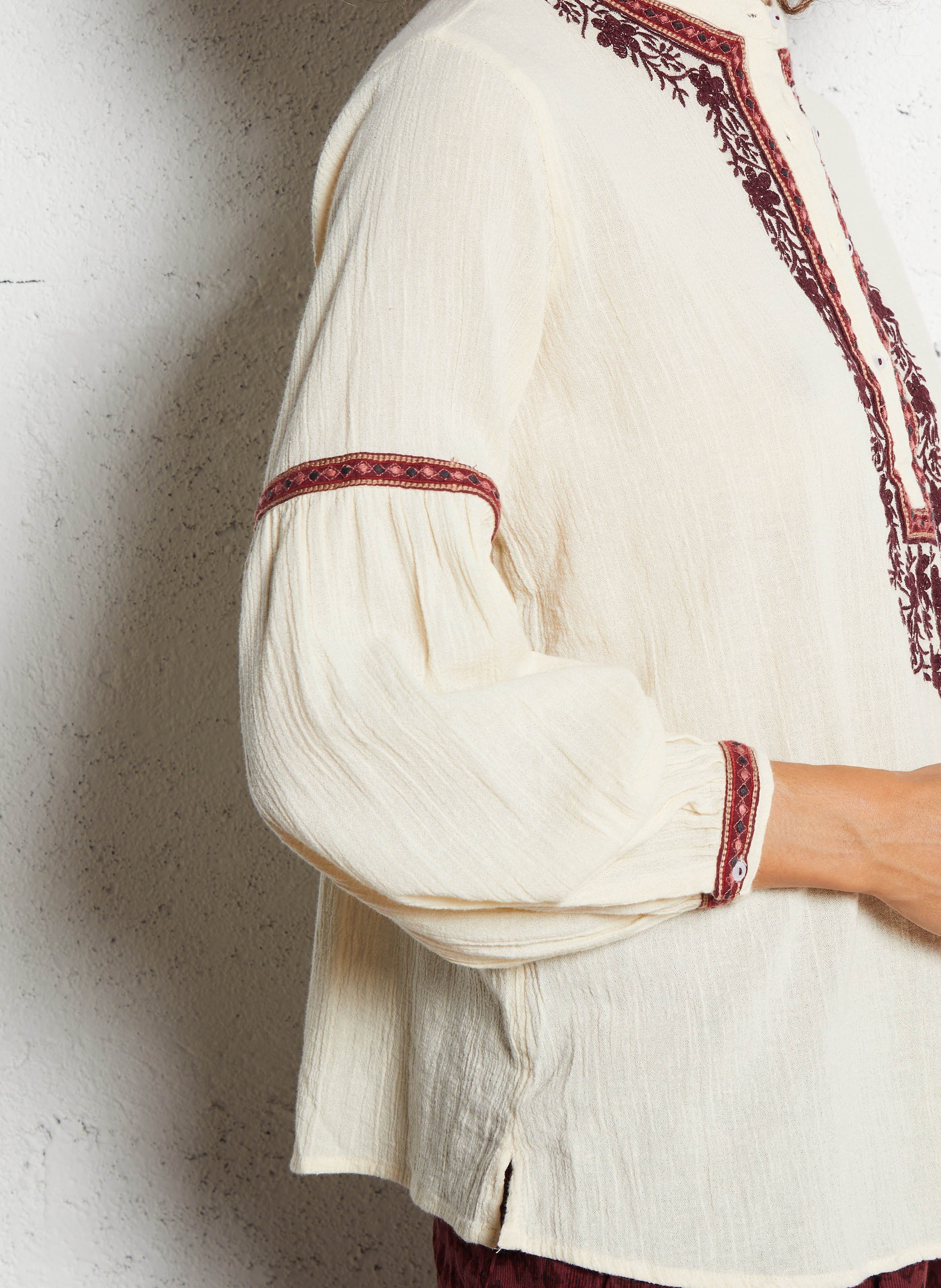 Round-neck cotton blouse MAISON HOTEL Red