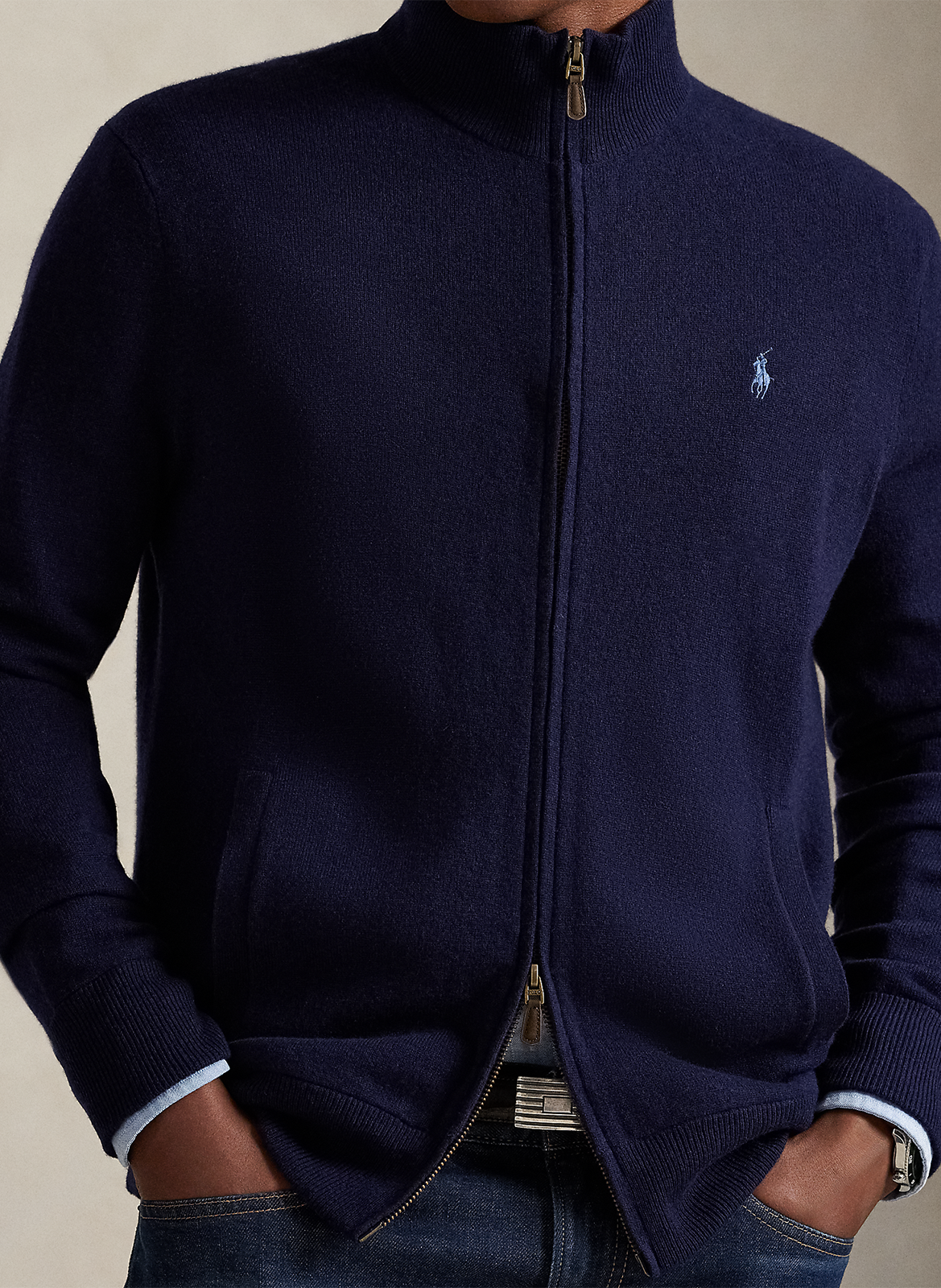 Gilet zippé à broderie logo en laine POLO RALPH LAUREN Bleu