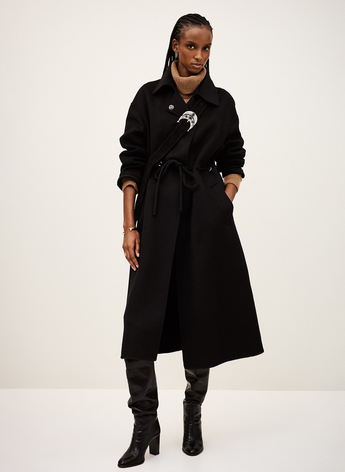 Manteau long col classique en laine mélangée BA&SH Noir