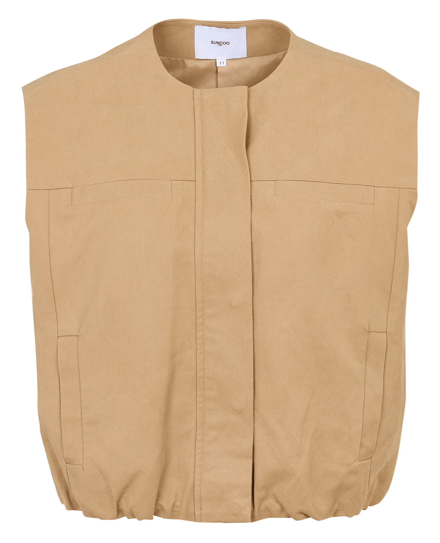 Veste droite col rond en coton SUNCOO Beige