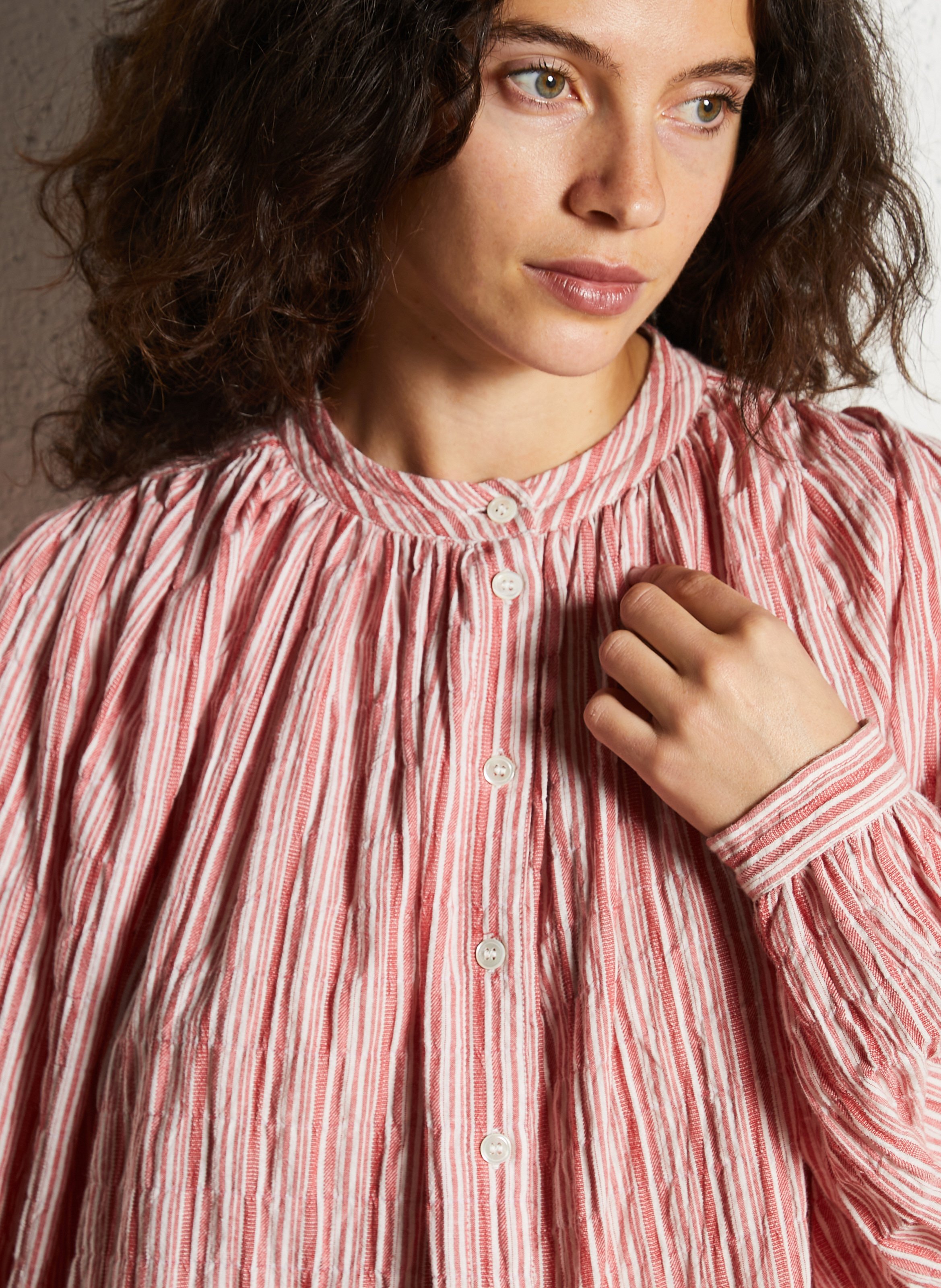 Chemise oversize col mao en coton mélangé JC SOPHIE Rouge