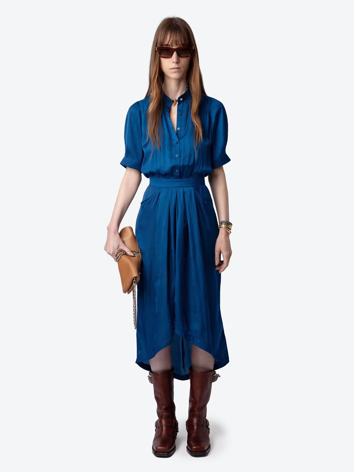 Robe longue droite col en fibres recyclées mélangées ZADIG&VOLTAIRE Bleu