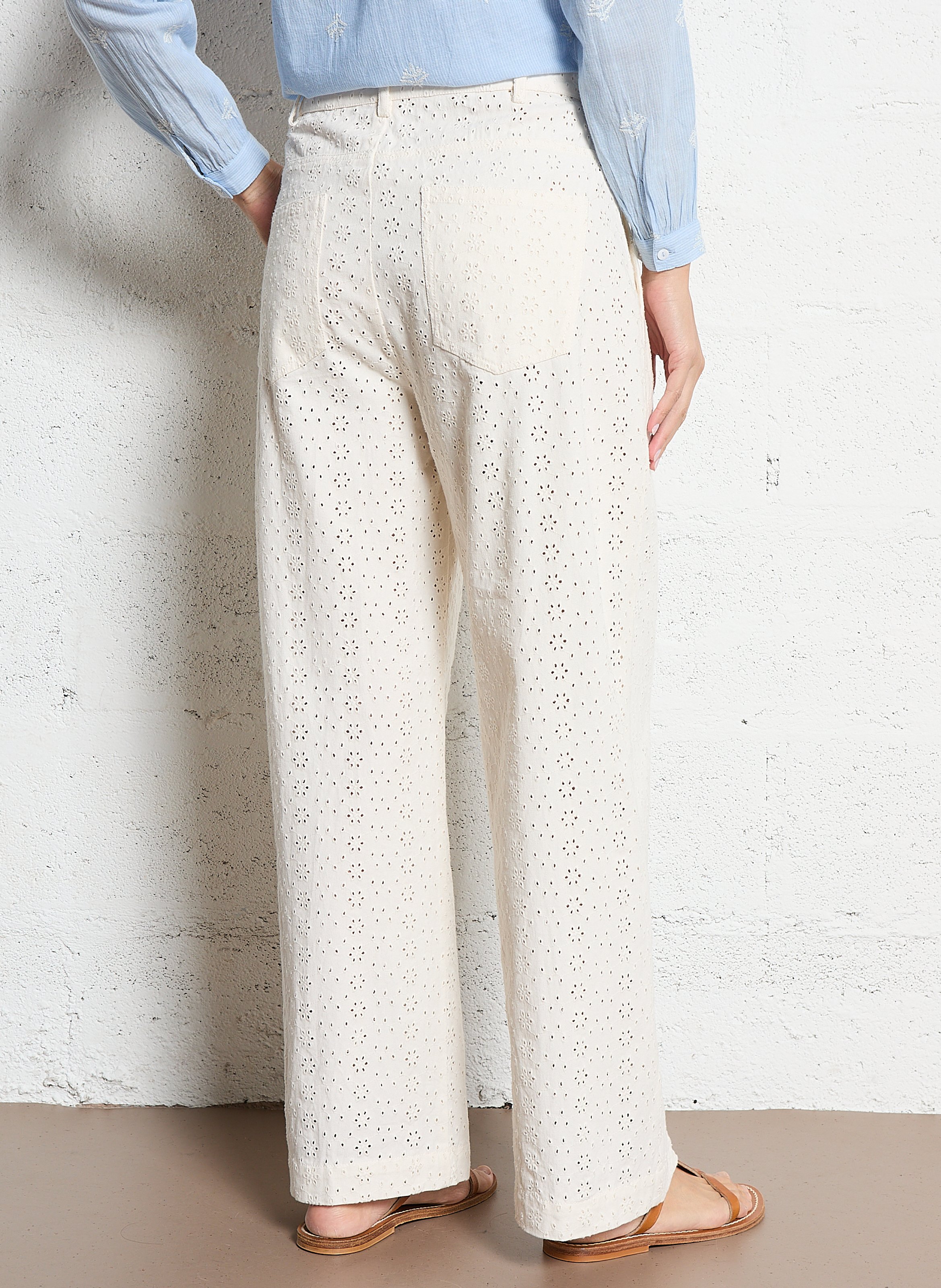 Gerade Hose aus Broderie Anglaise MAISON HOTEL Weiss