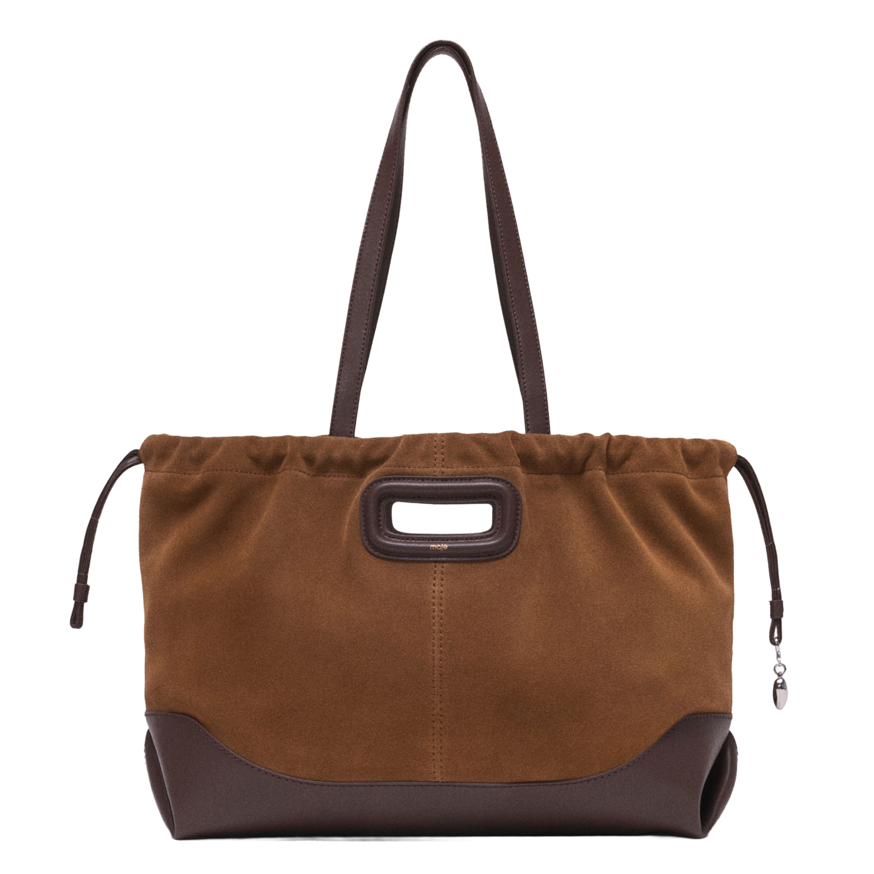 Handtas met dubbele materialen in leer MAJE Bruin