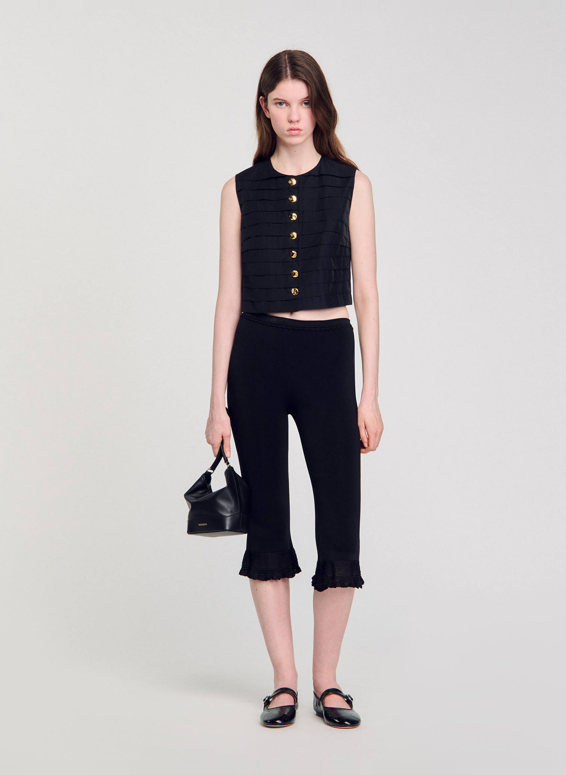 Korte rechte top van gemengd katoen SANDRO Zwart
