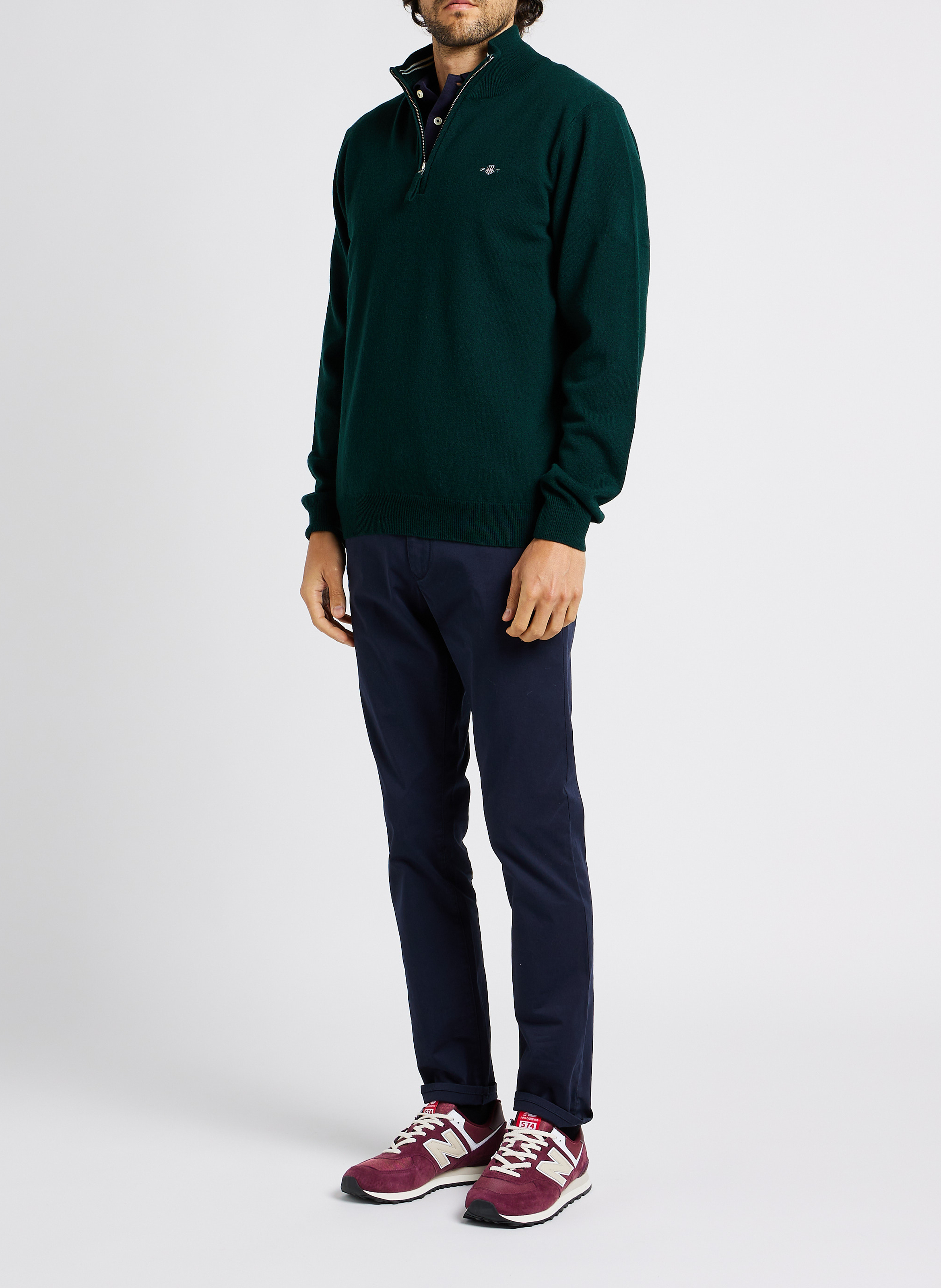 Pull droit col montant zippé en laine GANT Vert