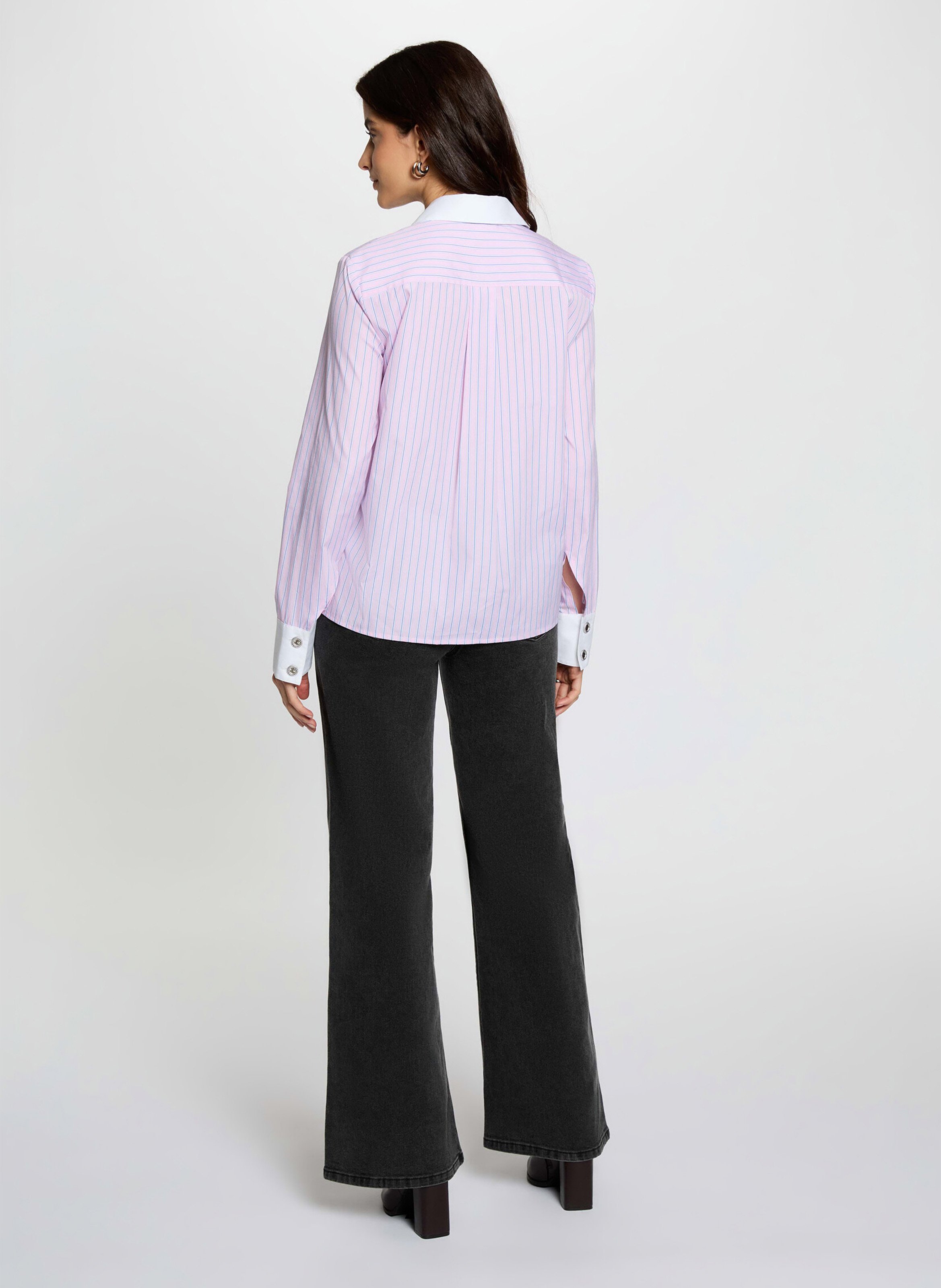 Straight striped shirt with classic collar Pink
