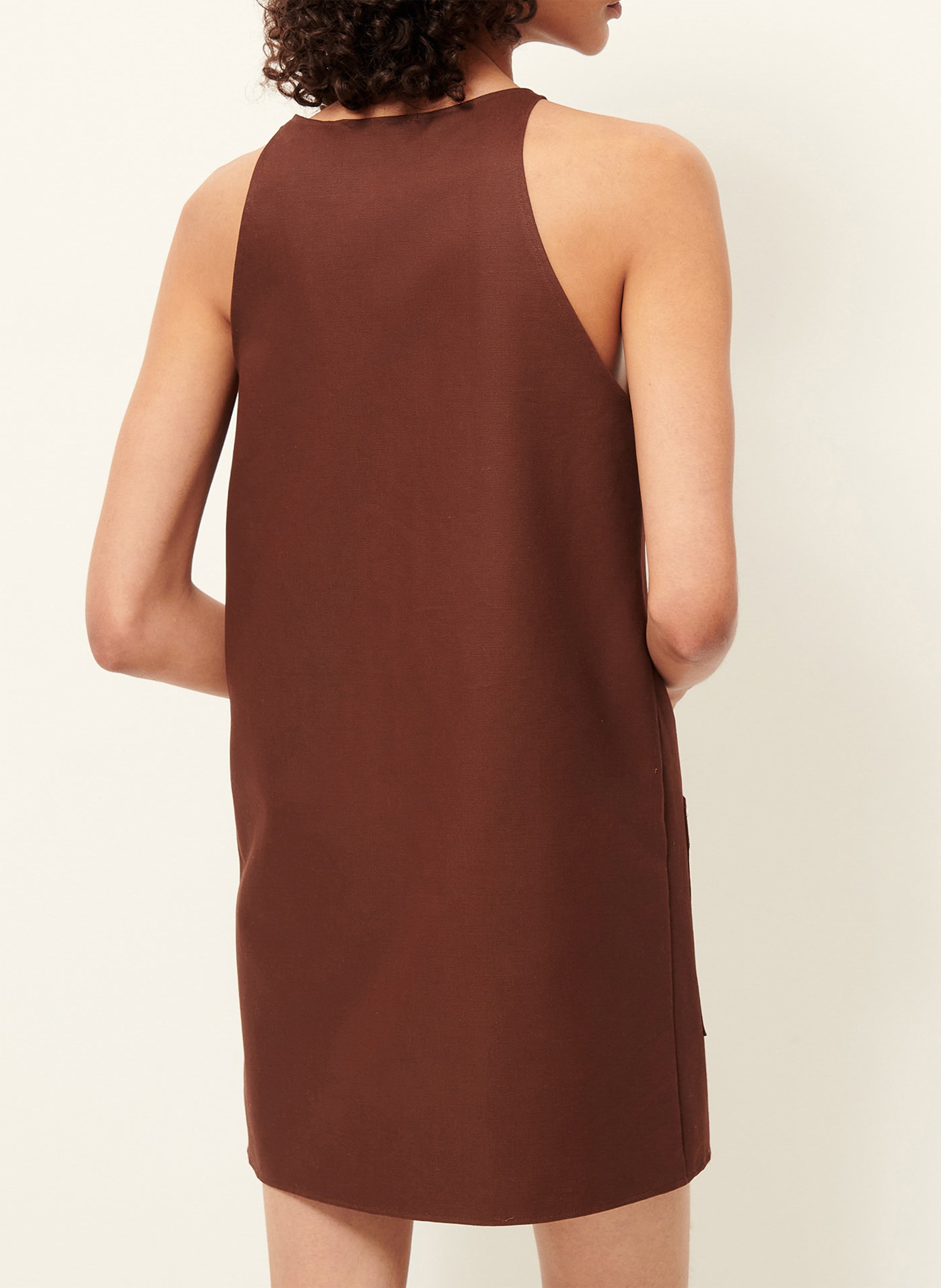 Short dress with round neck in cotton and linen blend SESSUN Brown