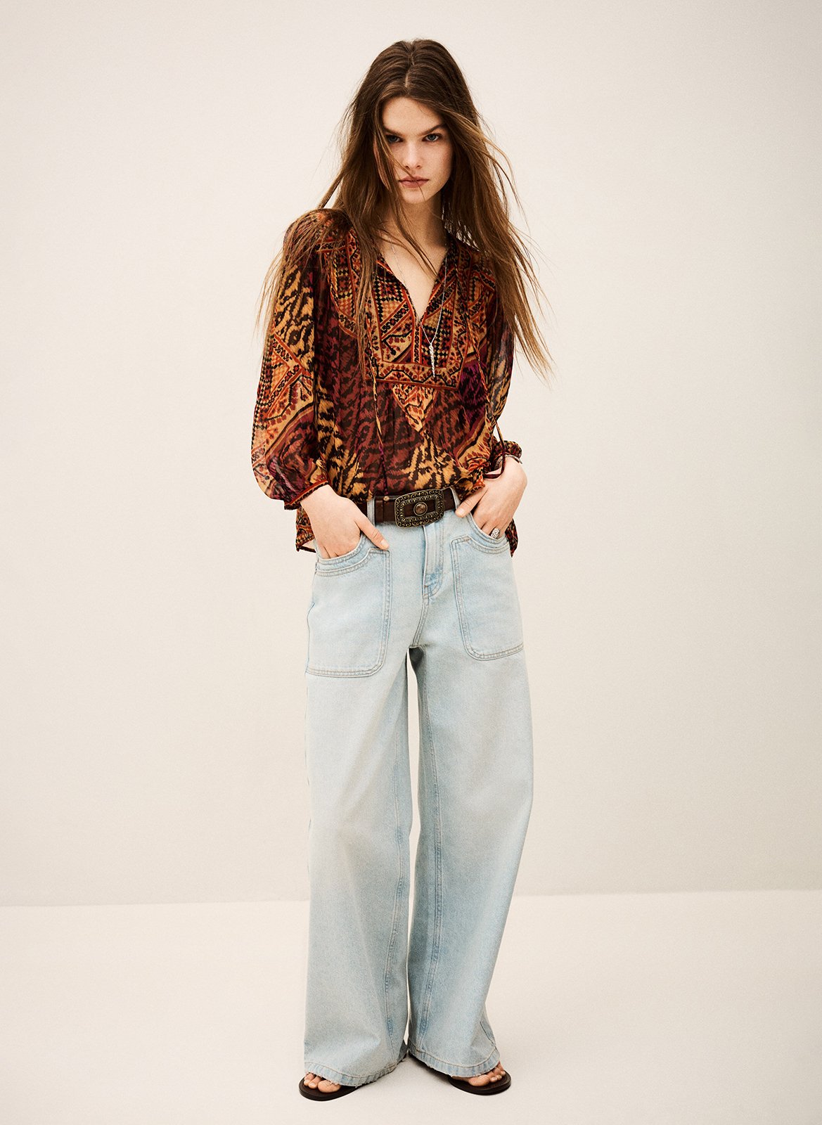 Top droit col tunisien imprimé BA&SH Rouge