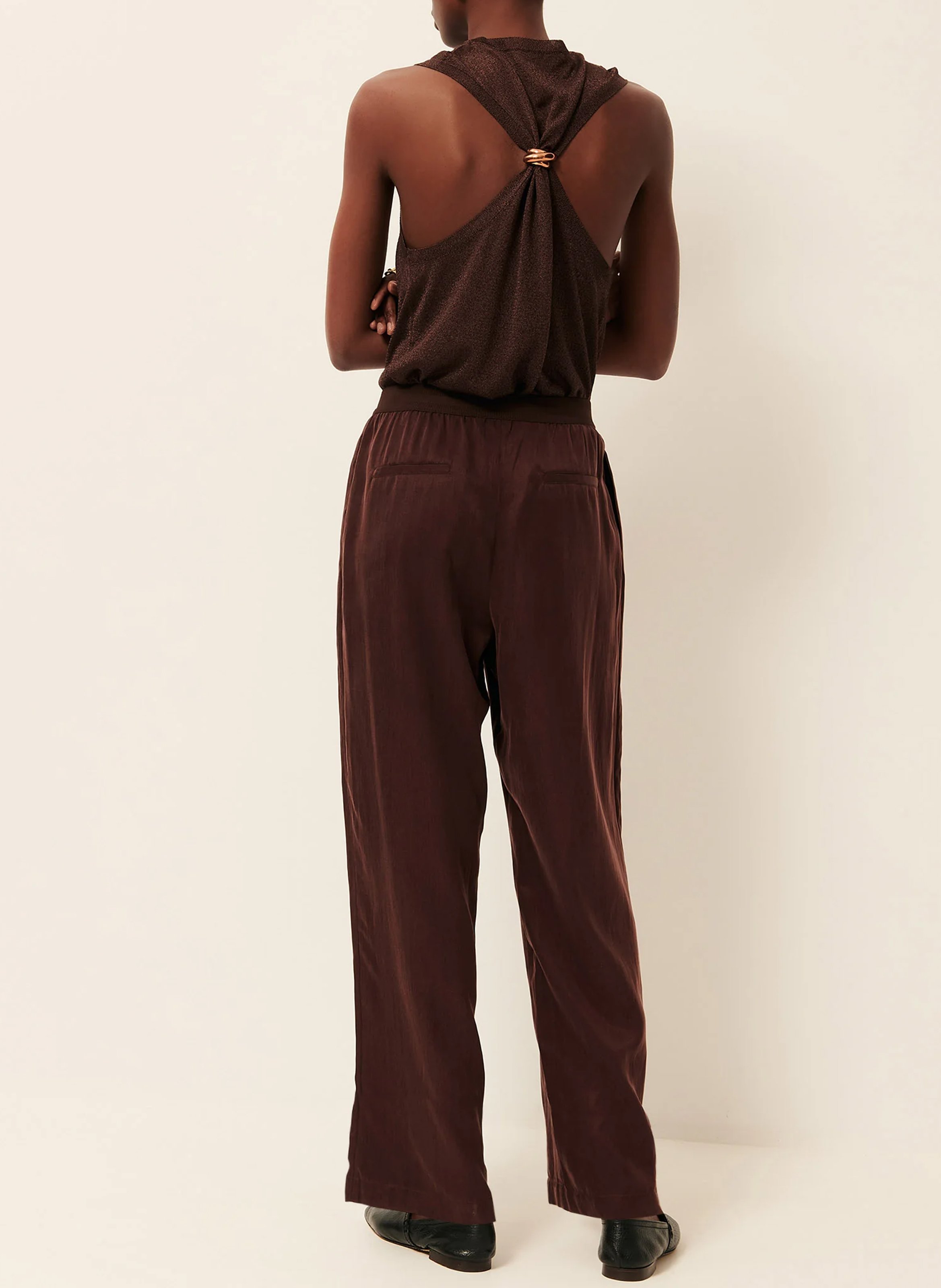 Pantalon élastiqué droit à rayures SESSUN Marron