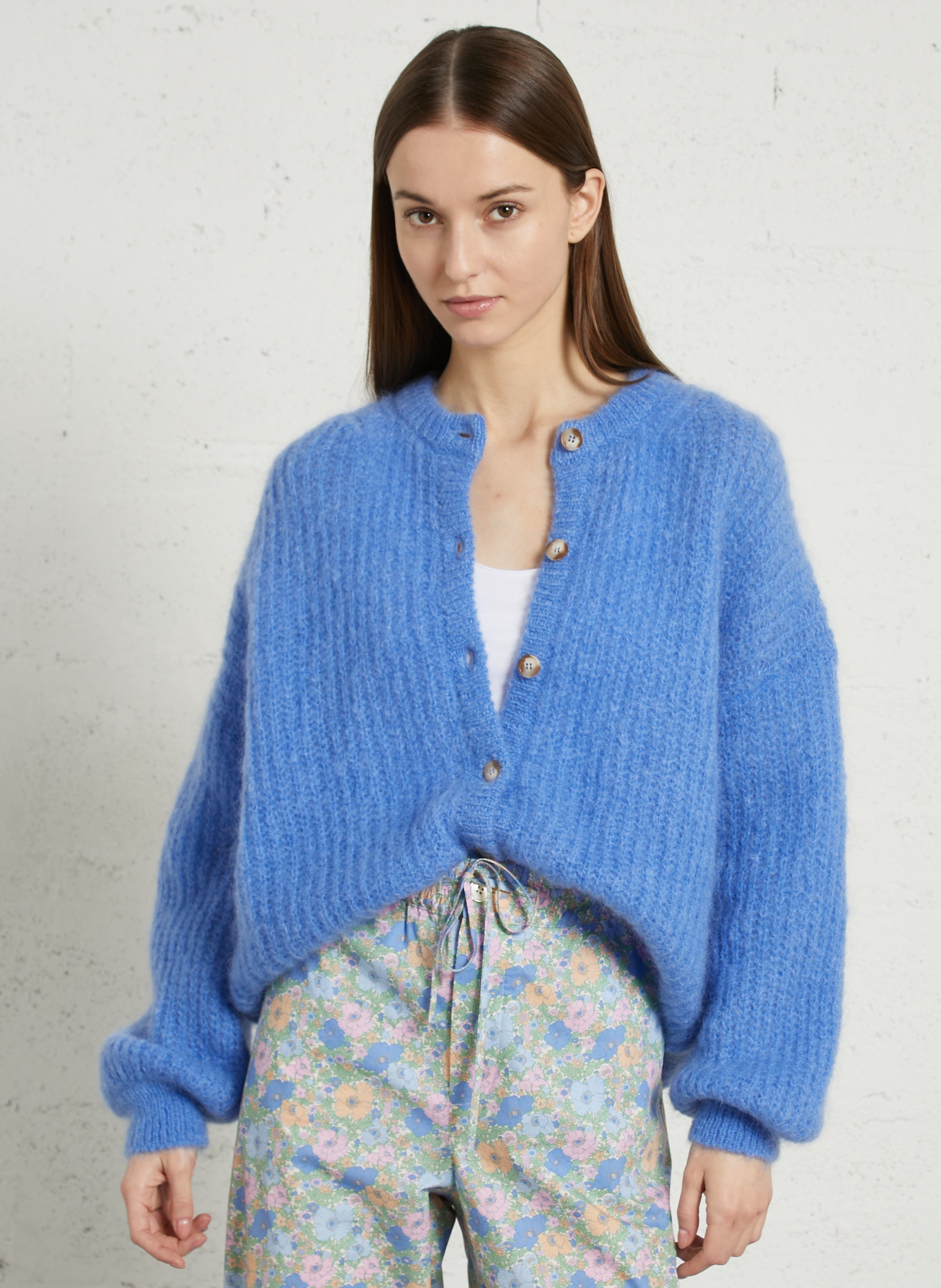 Gilet ample boutonné en mohair mélangé DES PETITS HAUTS