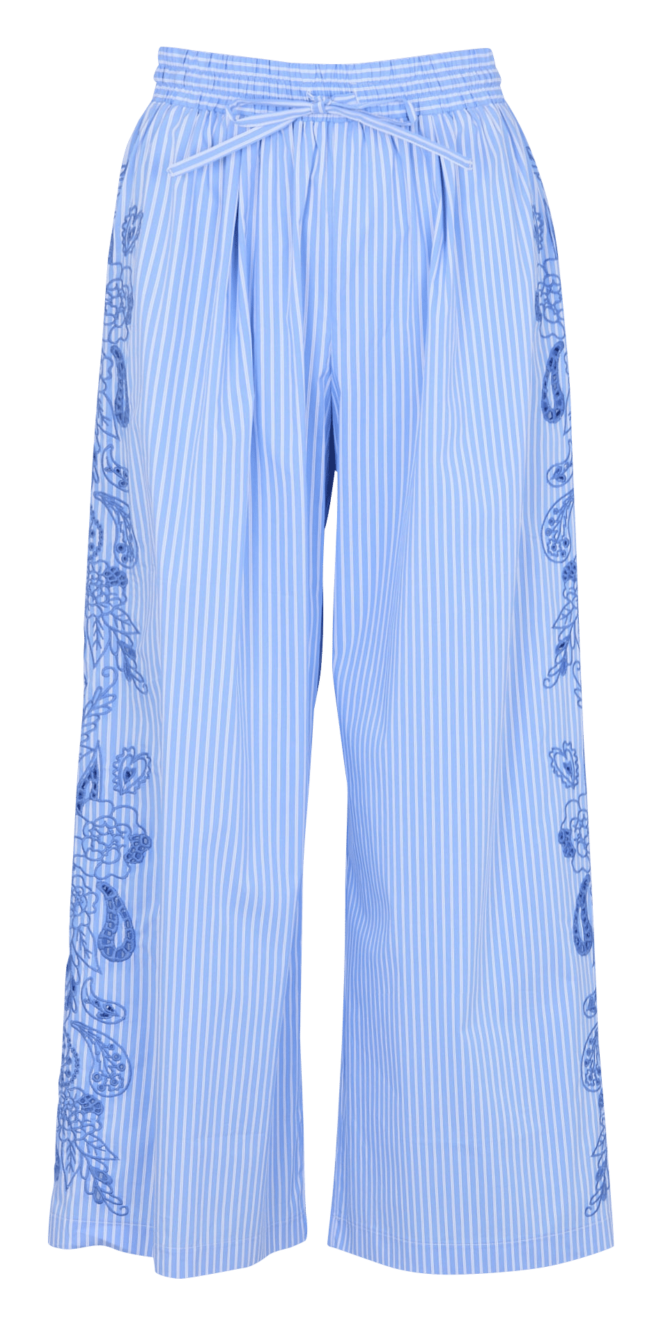 Pantalon taille haute rayé à broderies BERENICE Bleu