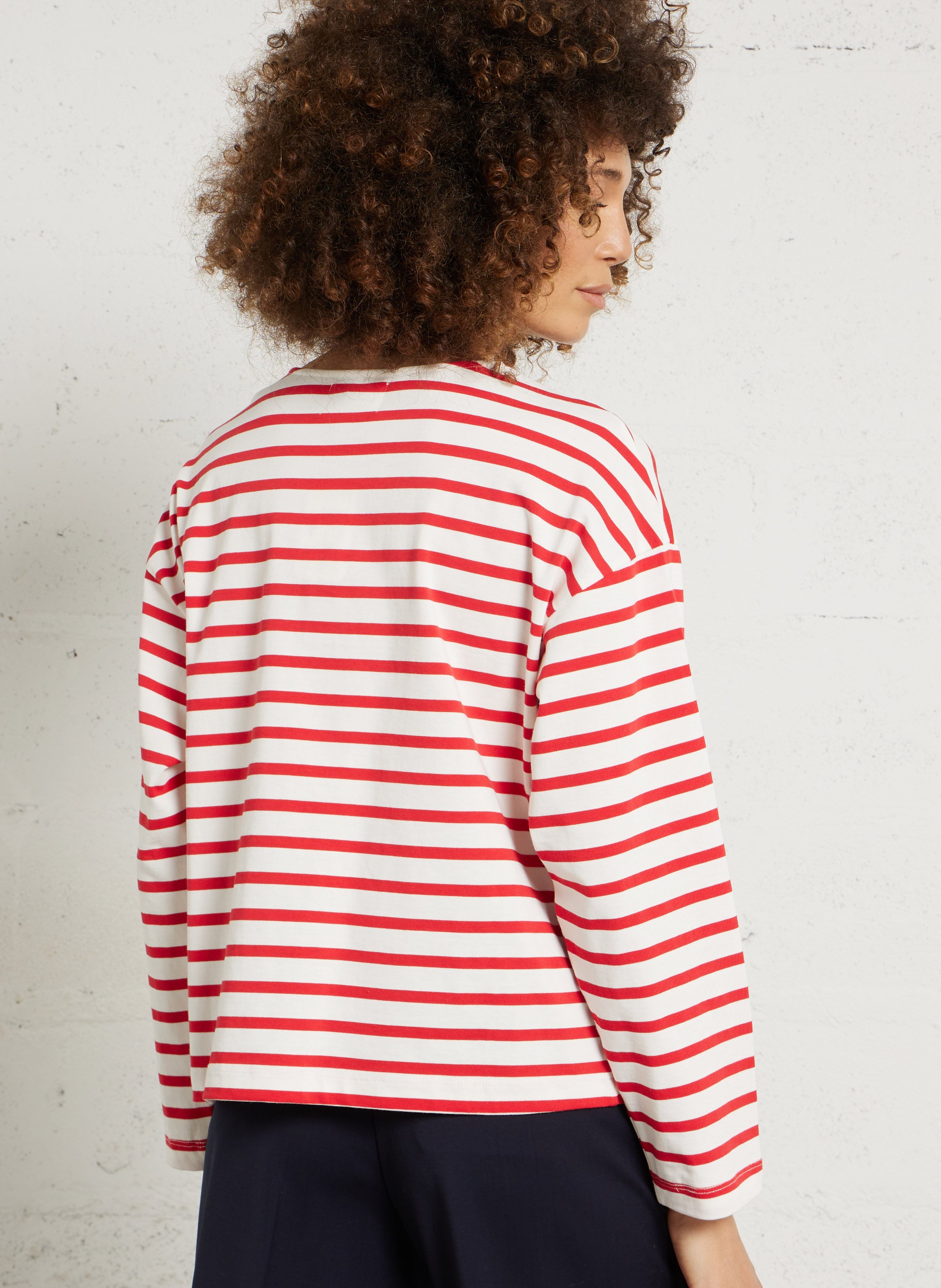 Tee-shirt droit rayé à détail boutonné DES PETITS HAUTS Rouge