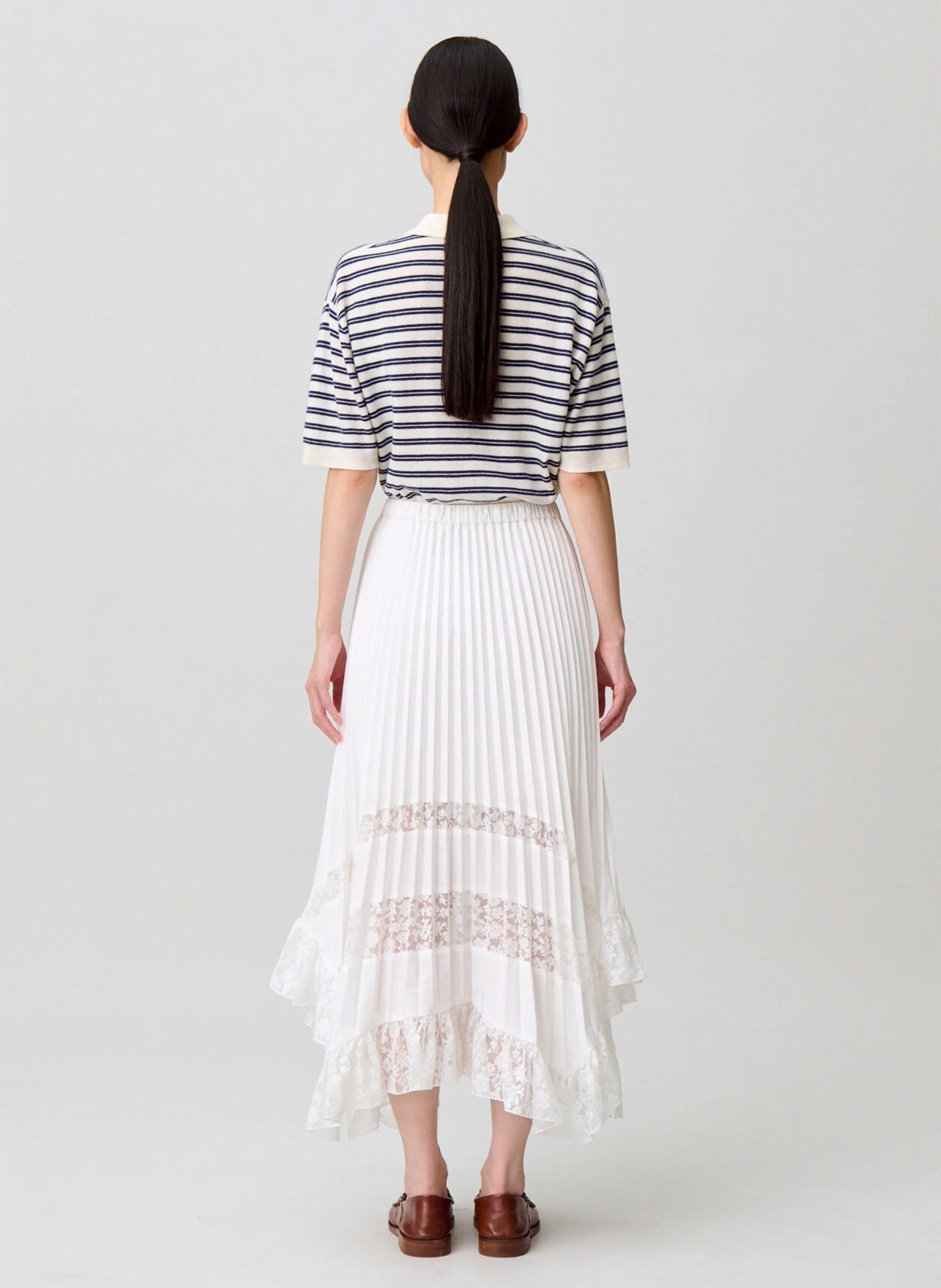 Jupe longue plissée à dentelle CLAUDIE PIERLOT Beige