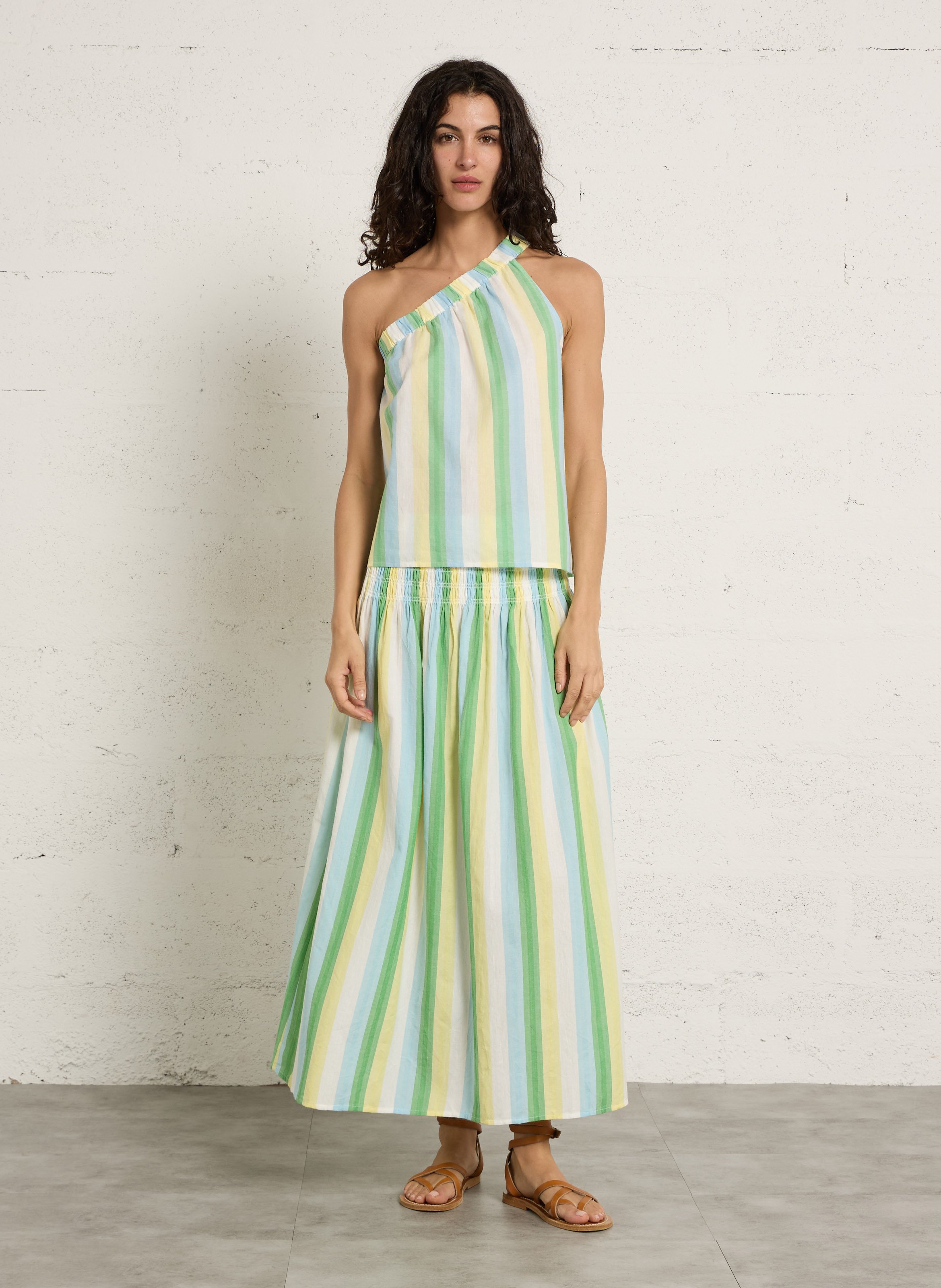 Lange uitlopende rok met strepen PETITE MENDIGOTE Groen