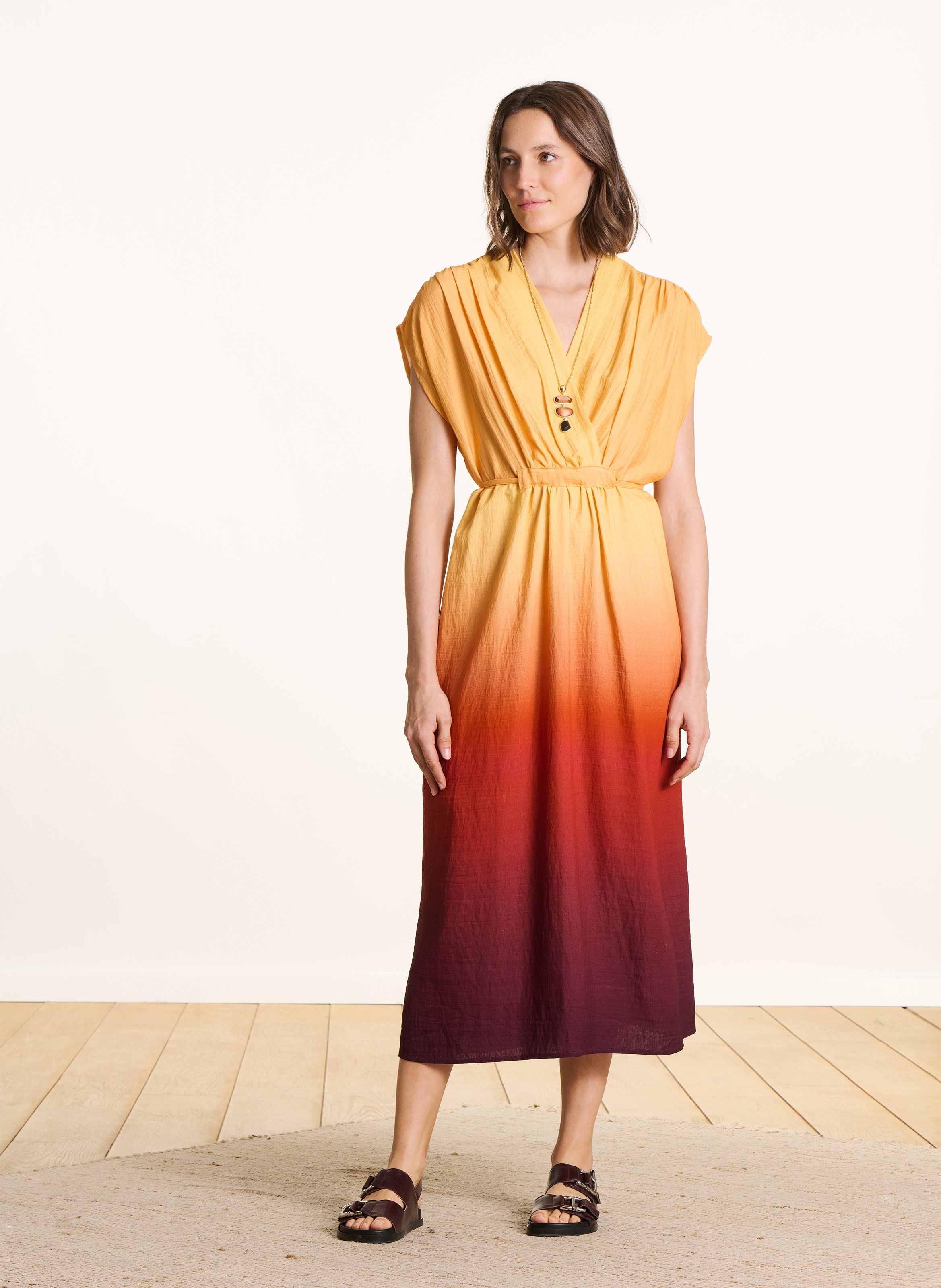 Robe longue col v imprimée LA FEE MARABOUTEE Multicolore