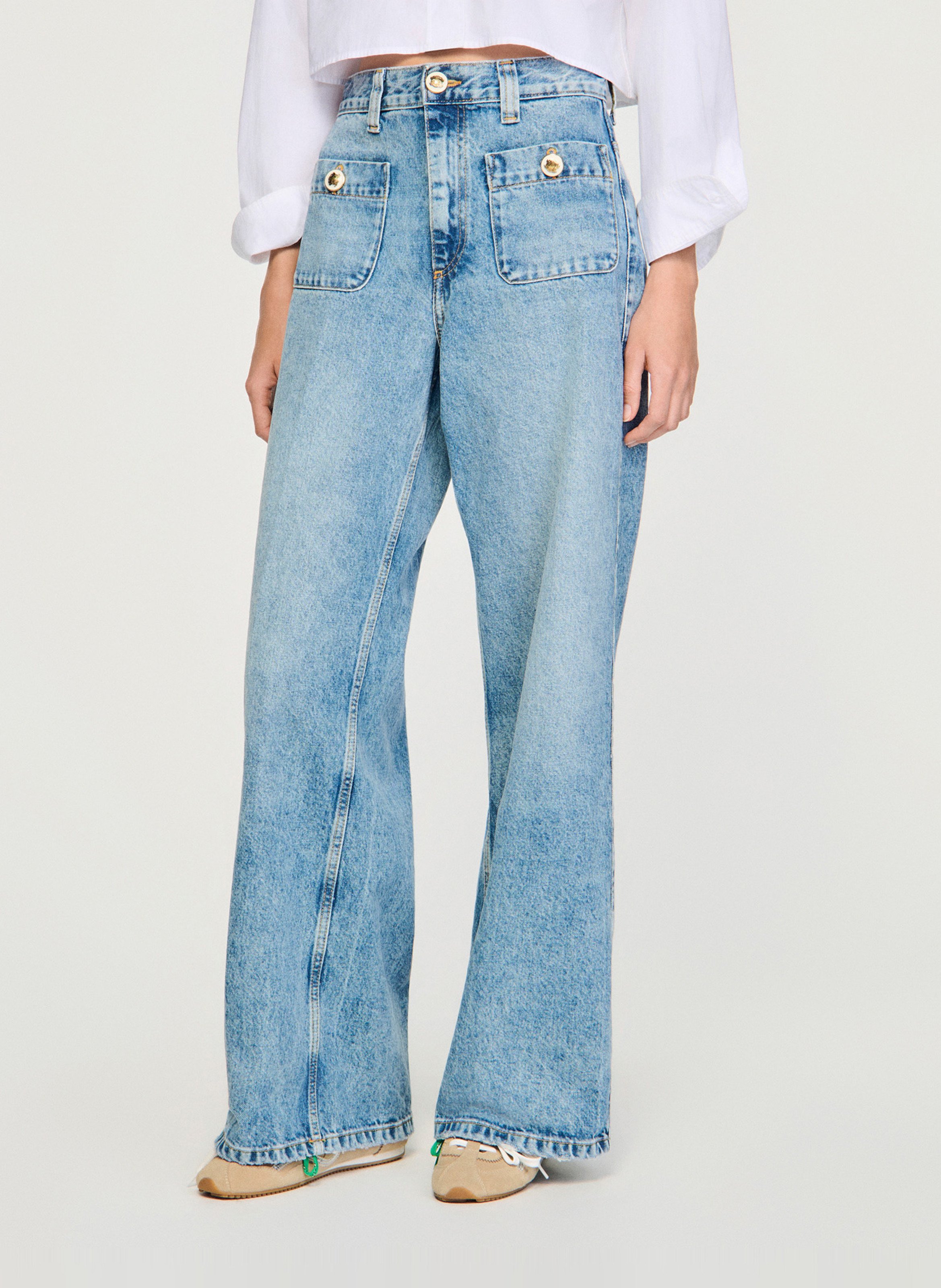 Rechte, katoenen jeans met verwassen effect SANDRO Blauw